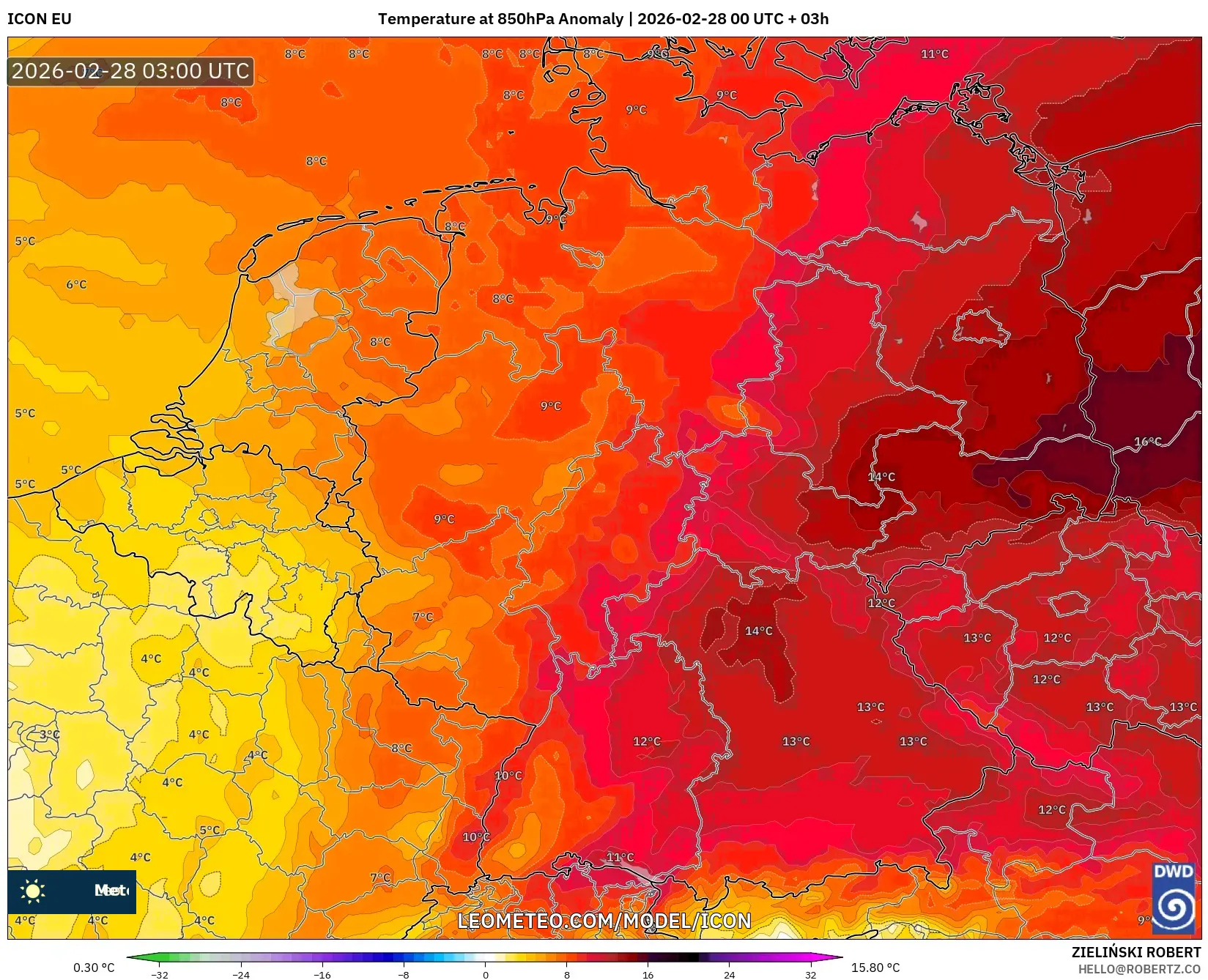 ICON model - Alemania, Anomalía de temperatura a 850 hPa