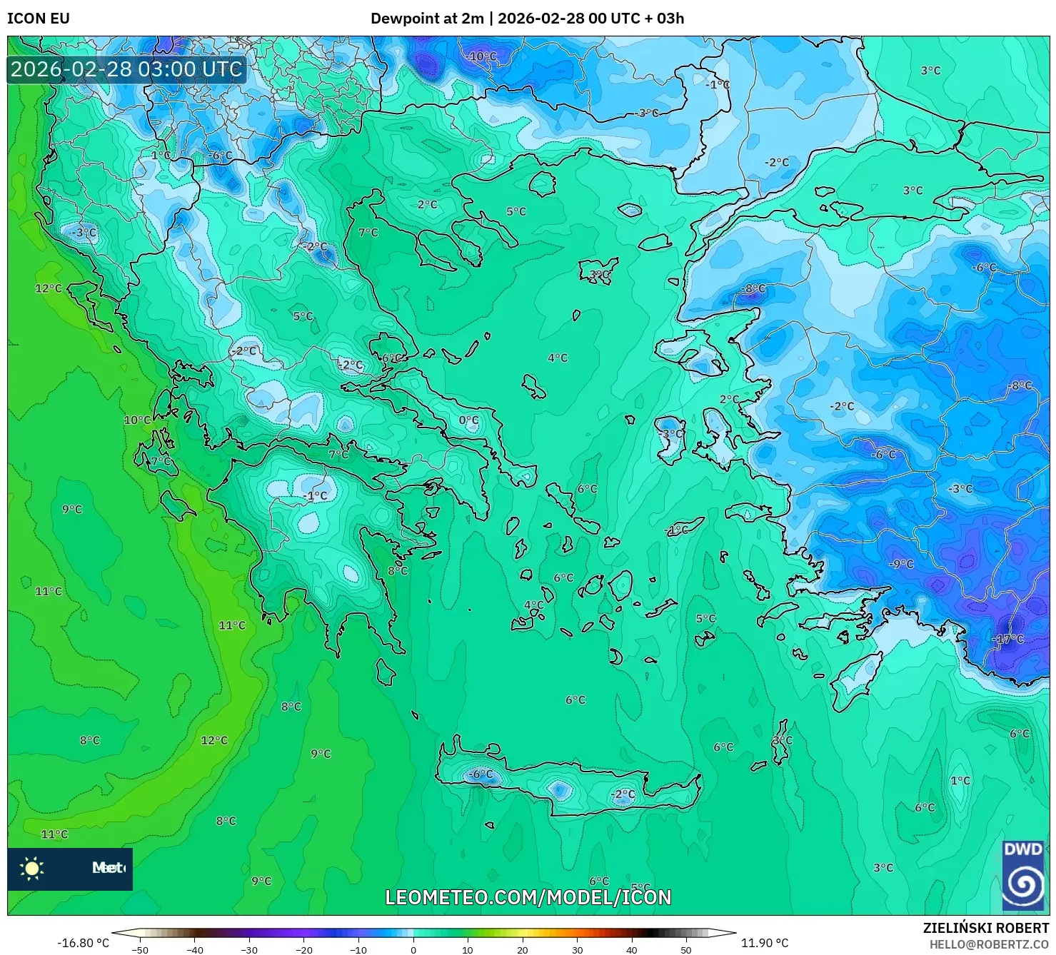 ICON model - Grecia, Punto de rocío a 2 m