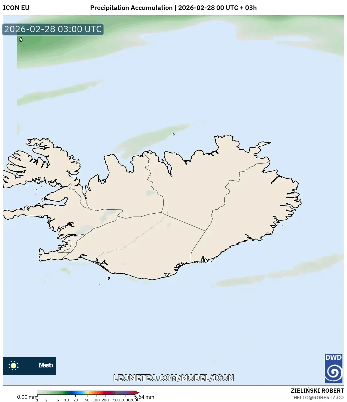 ICON model - Islandia, Acumulación de precipitación