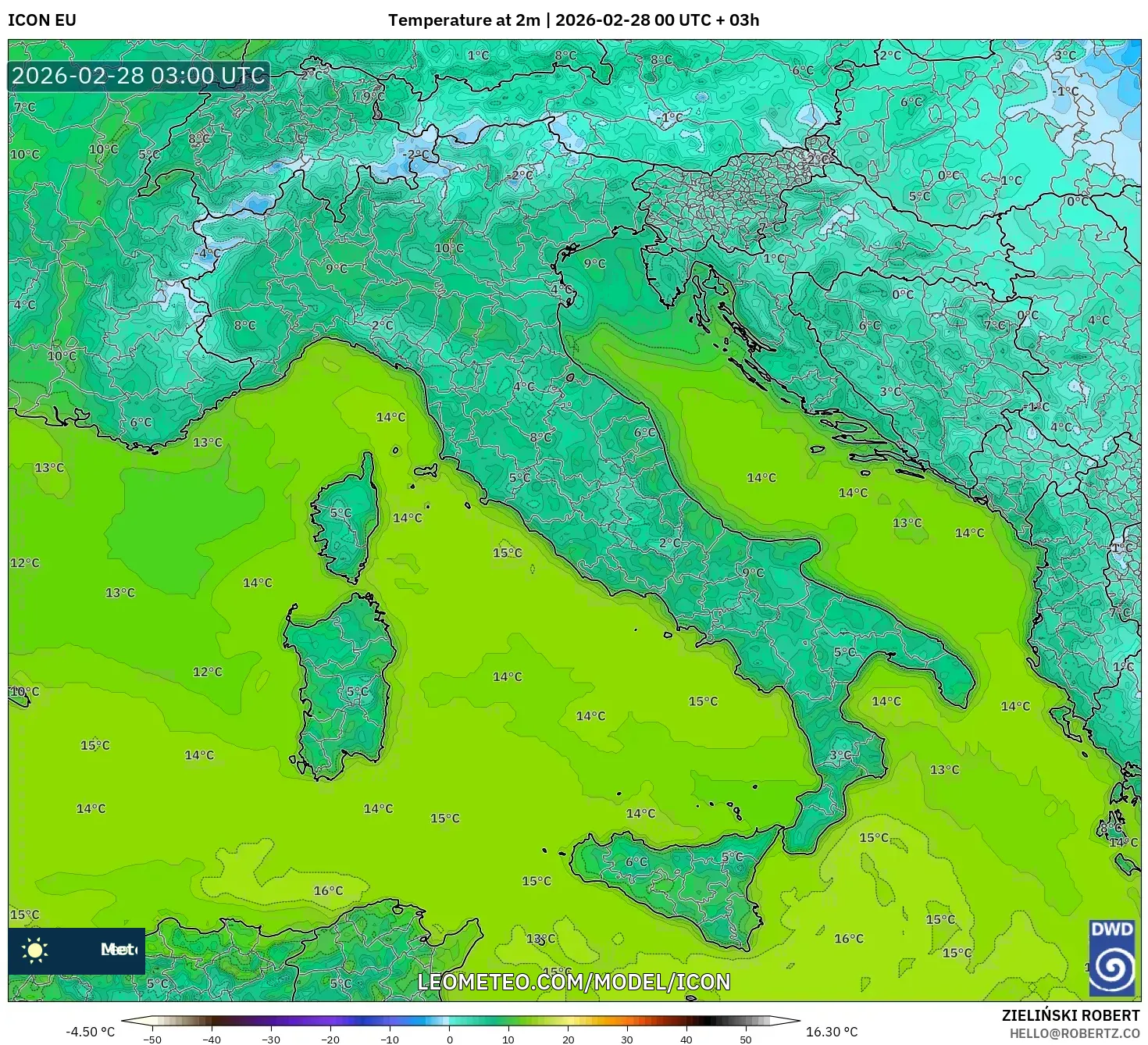 ICON model - Italia, Temperatura a 2 m