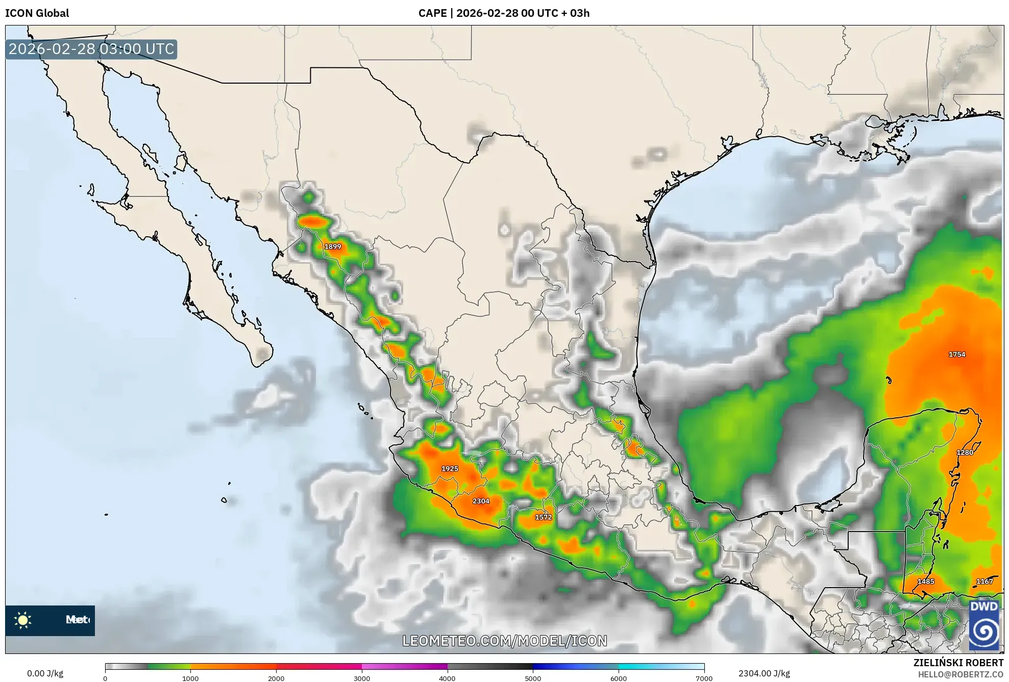 ICON model - México, CAPE