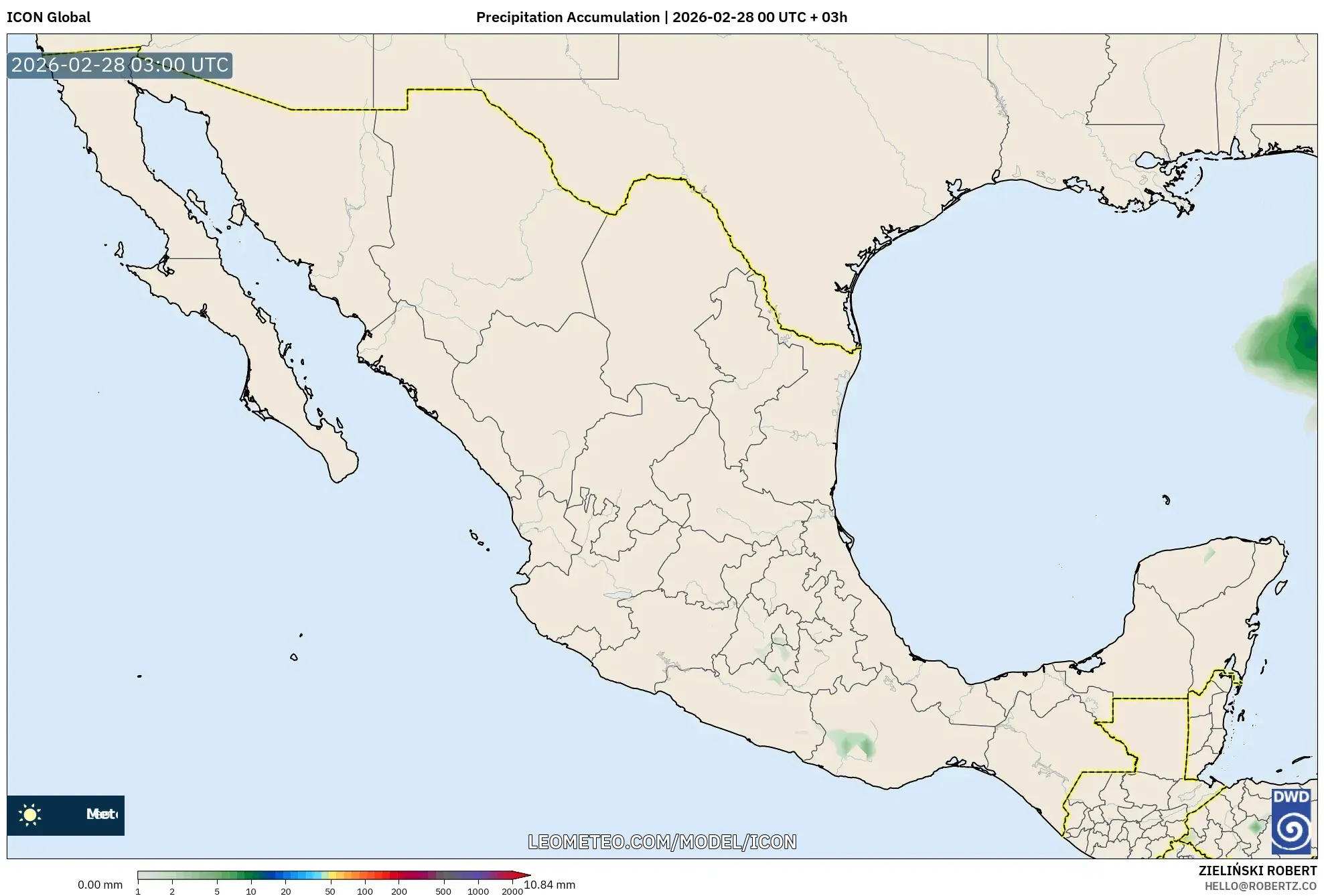 ICON model - México, Acumulación de precipitación