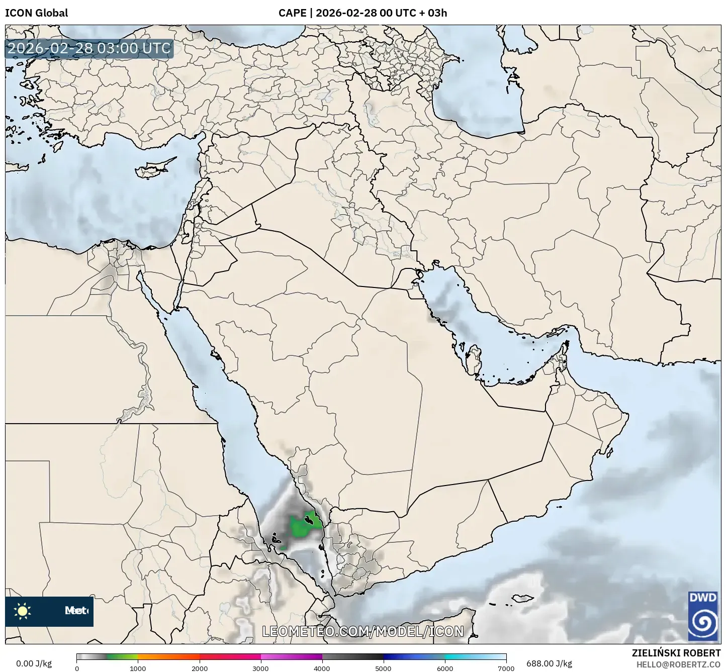 ICON model - Oriente Medio, CAPE