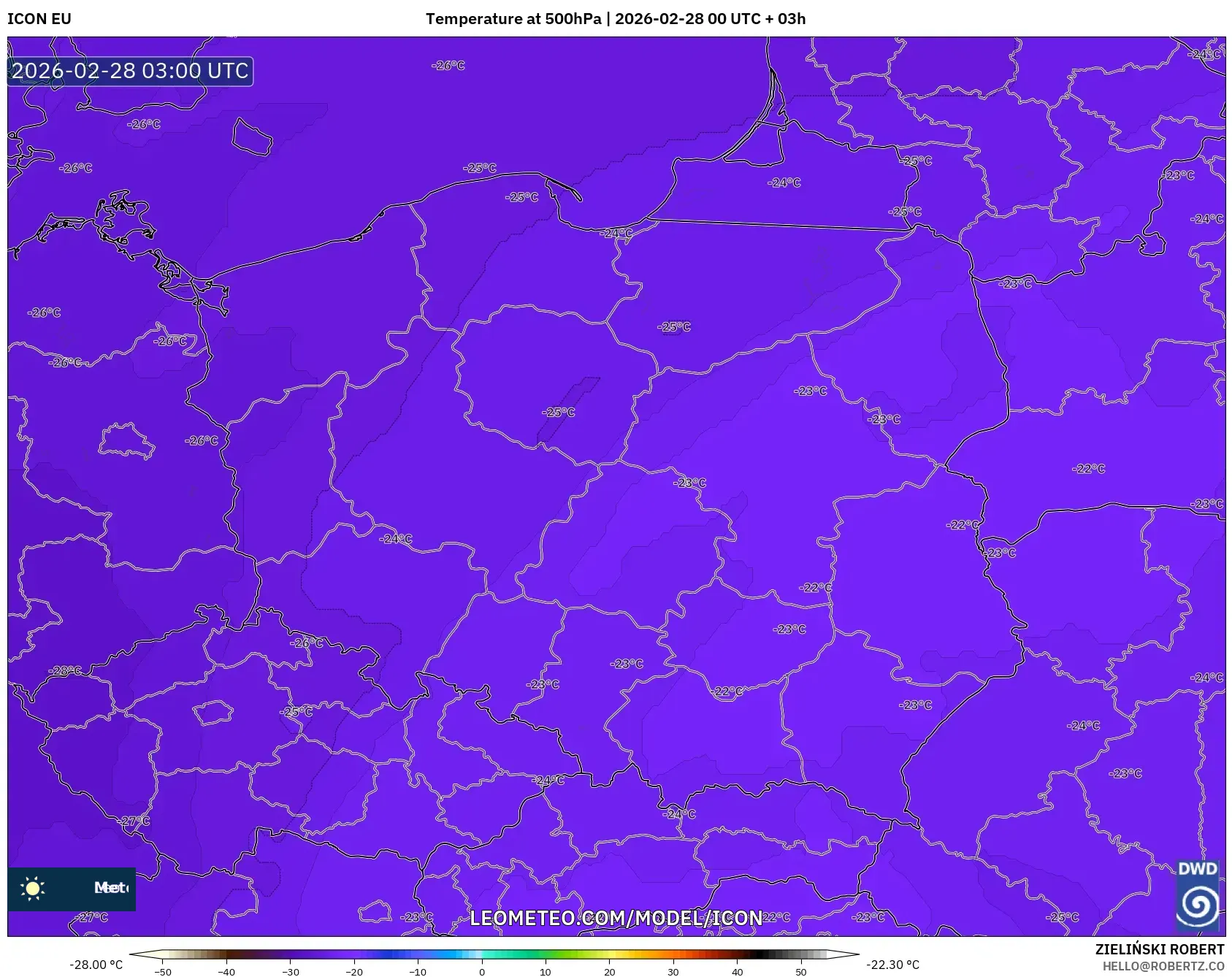 ICON model - Polonia, Temperatura a 500 hPa