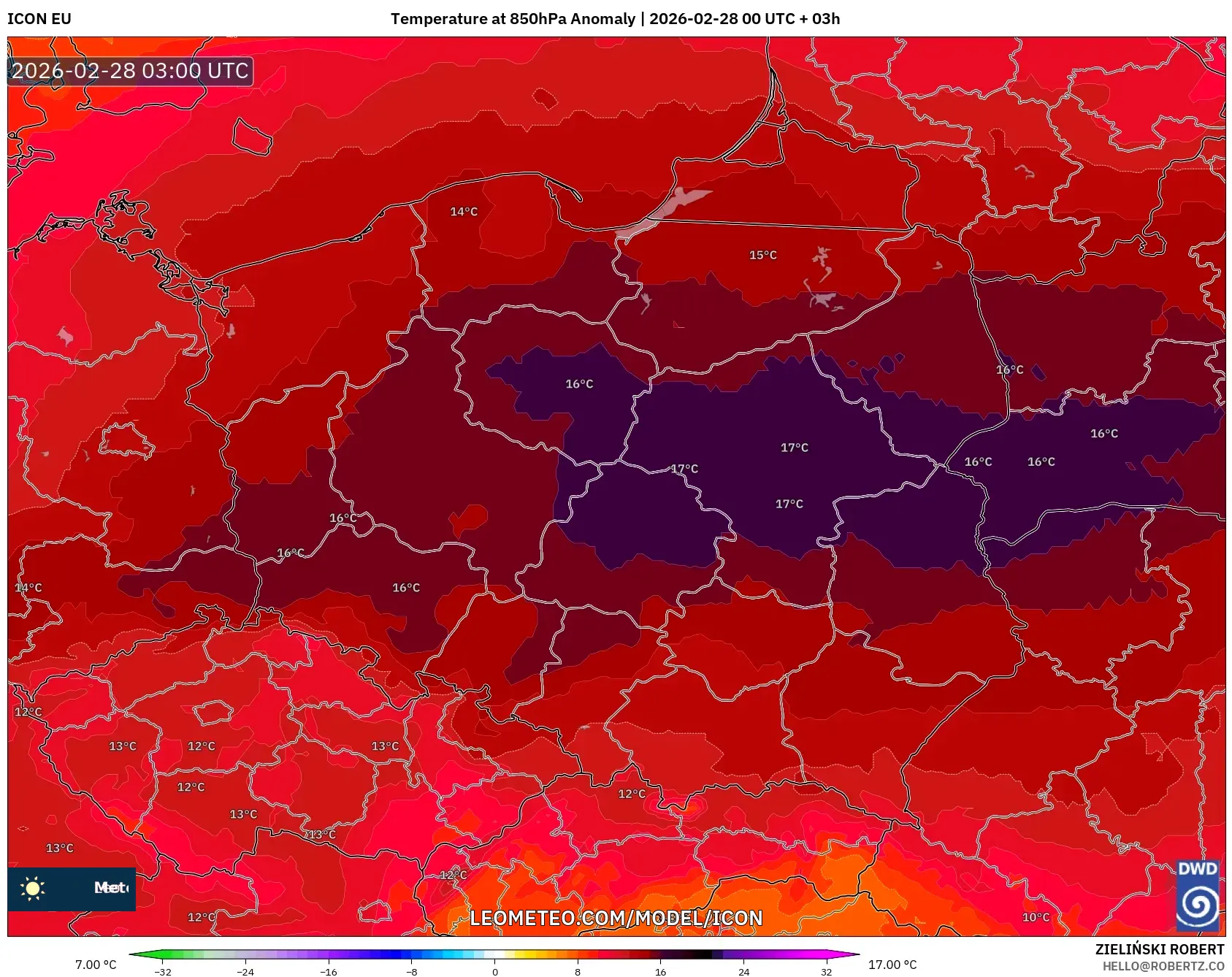 ICON model - Polonia, Anomalía de temperatura a 850 hPa