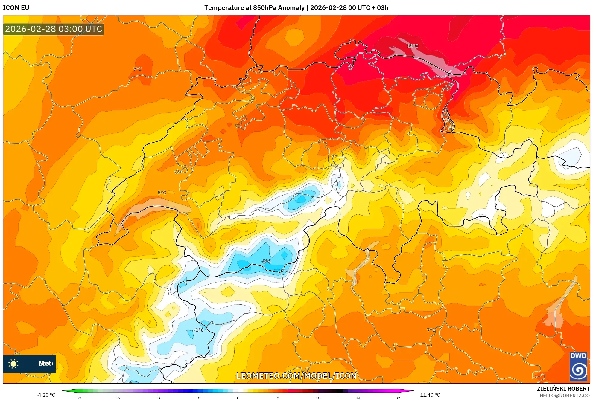 ICON model - Suiza, Anomalía de temperatura a 850 hPa