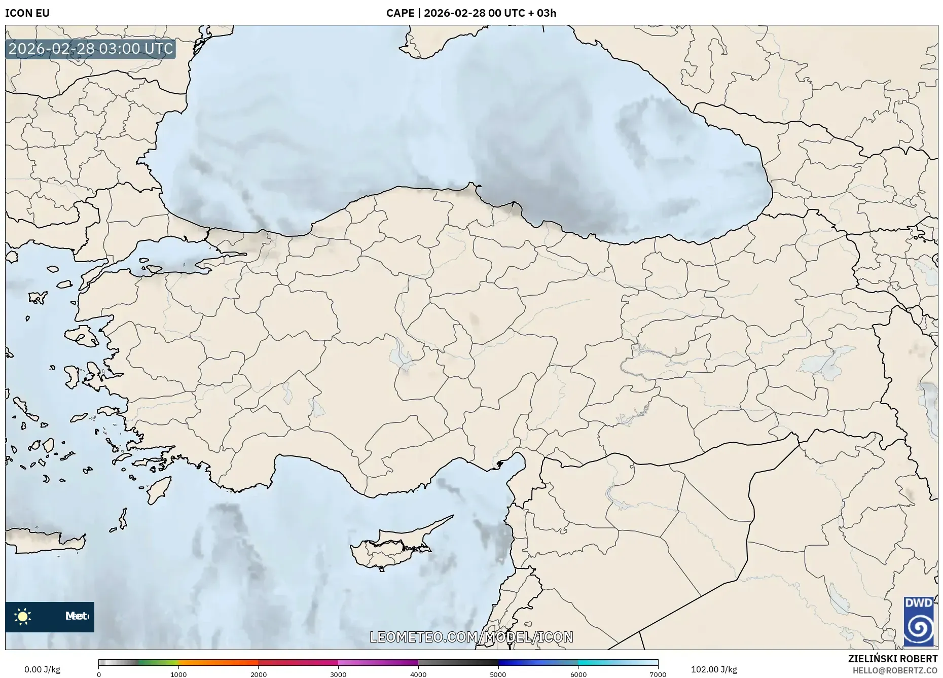 ICON model - Turquía, CAPE