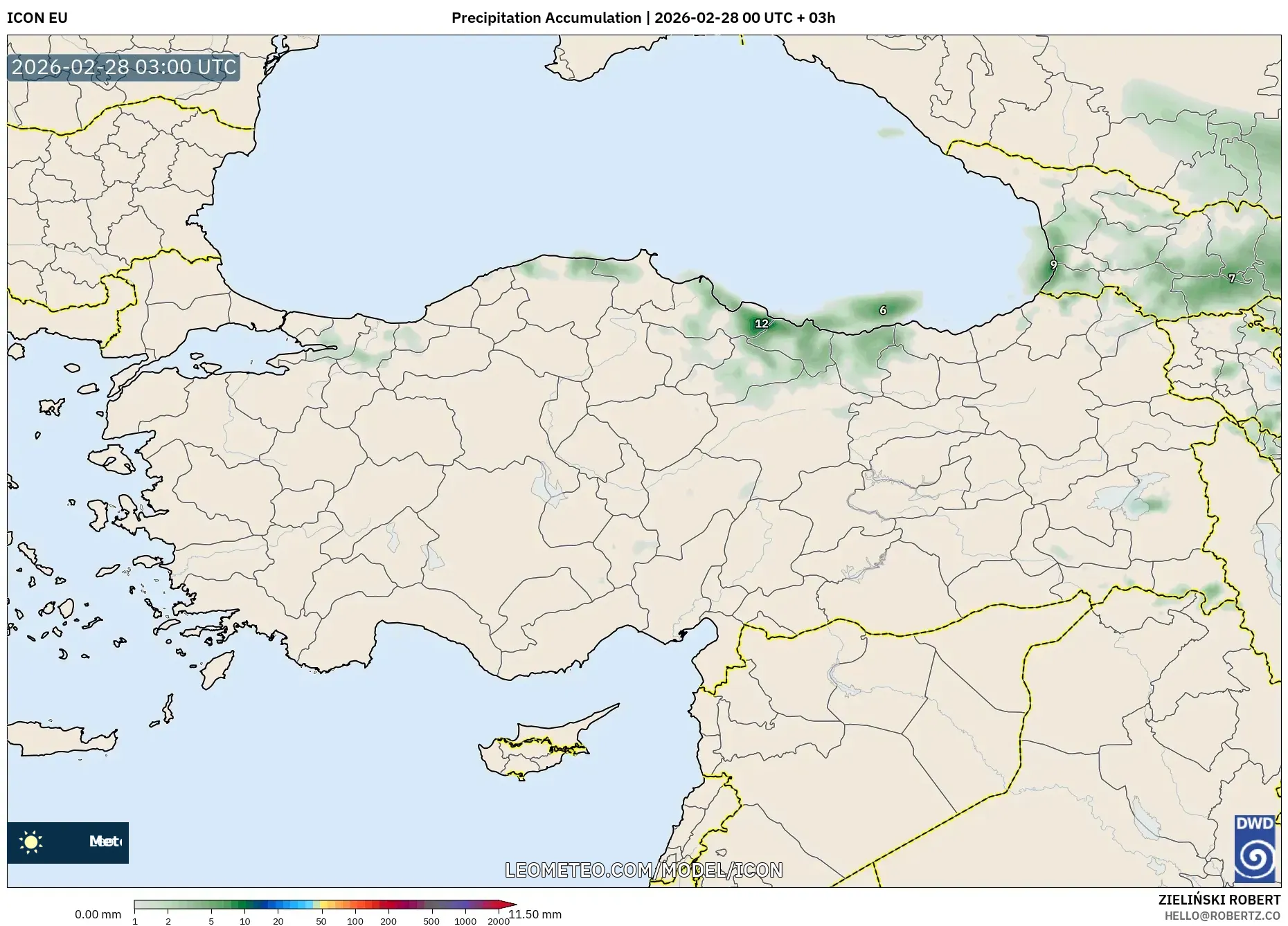 ICON model - Turquía, Acumulación de precipitación