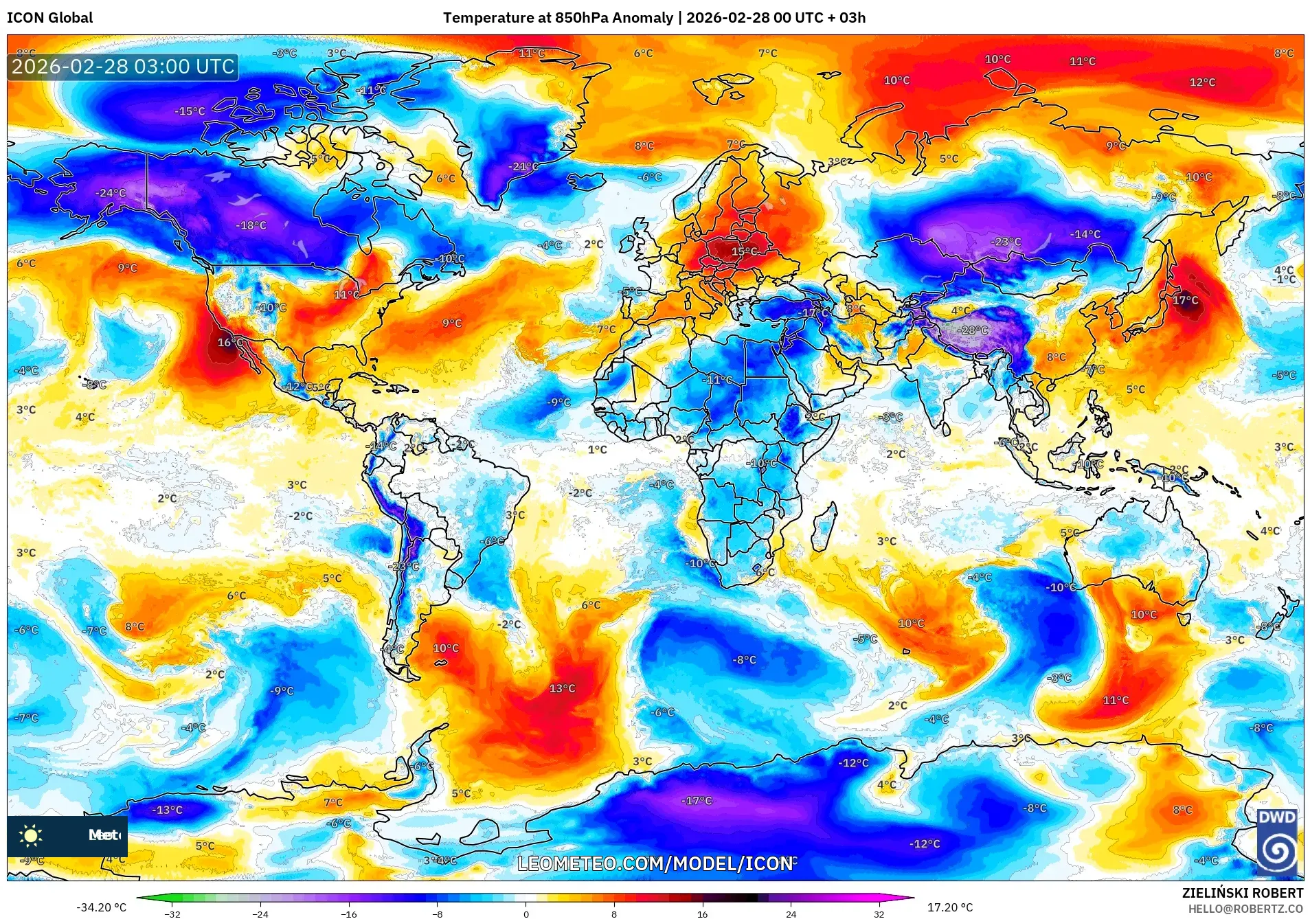 ICON model - Mundo, Anomalía de temperatura a 850 hPa