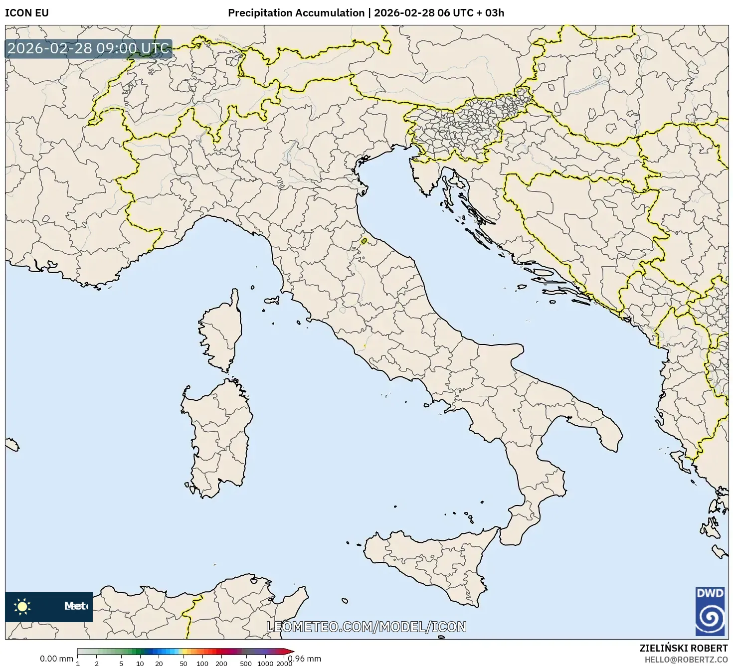 ICON model - Italia, Acumulación de precipitación