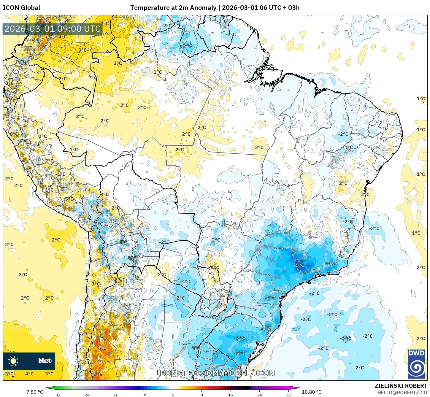 ICON model - Brasil, Anomalía de temperatura a 2 m