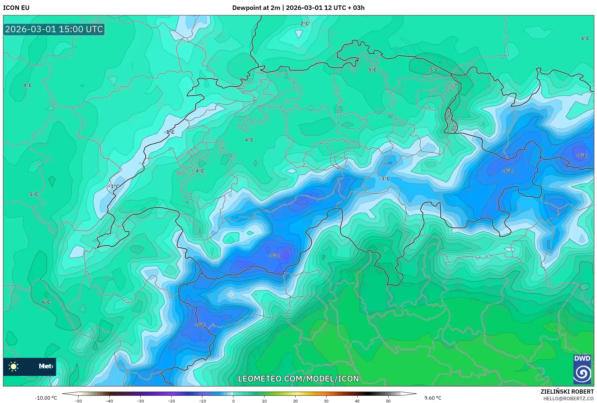 ICON model - Suiza, Punto de rocío a 2 m