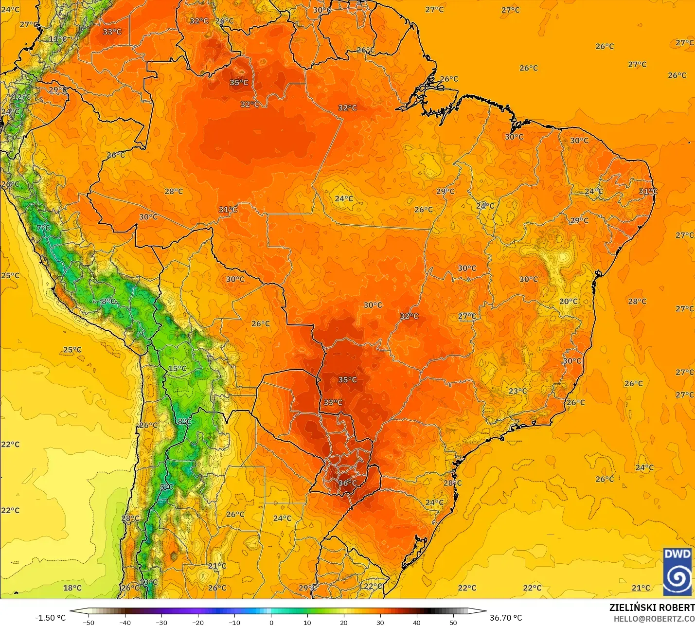 ICON modelo - Brasil, Temperatura a 2 m