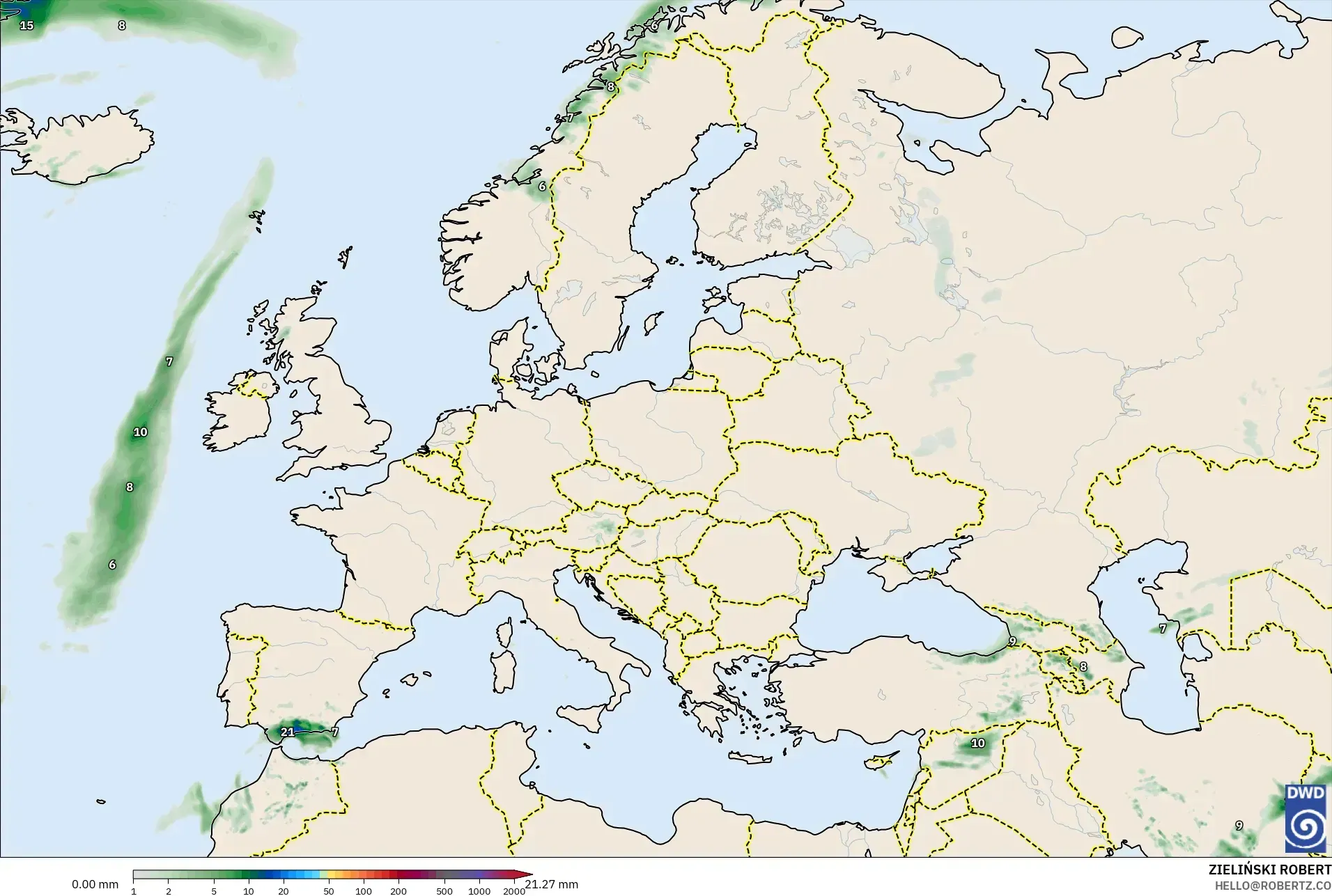 ICON modelo - Europa, Acumulación de precipitación
