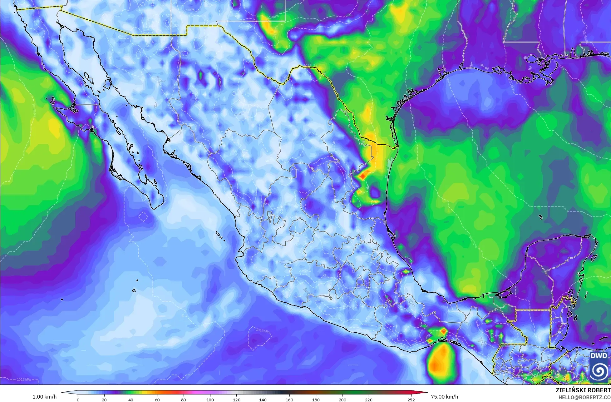 ICON modelo - México, Ráfagas de viento