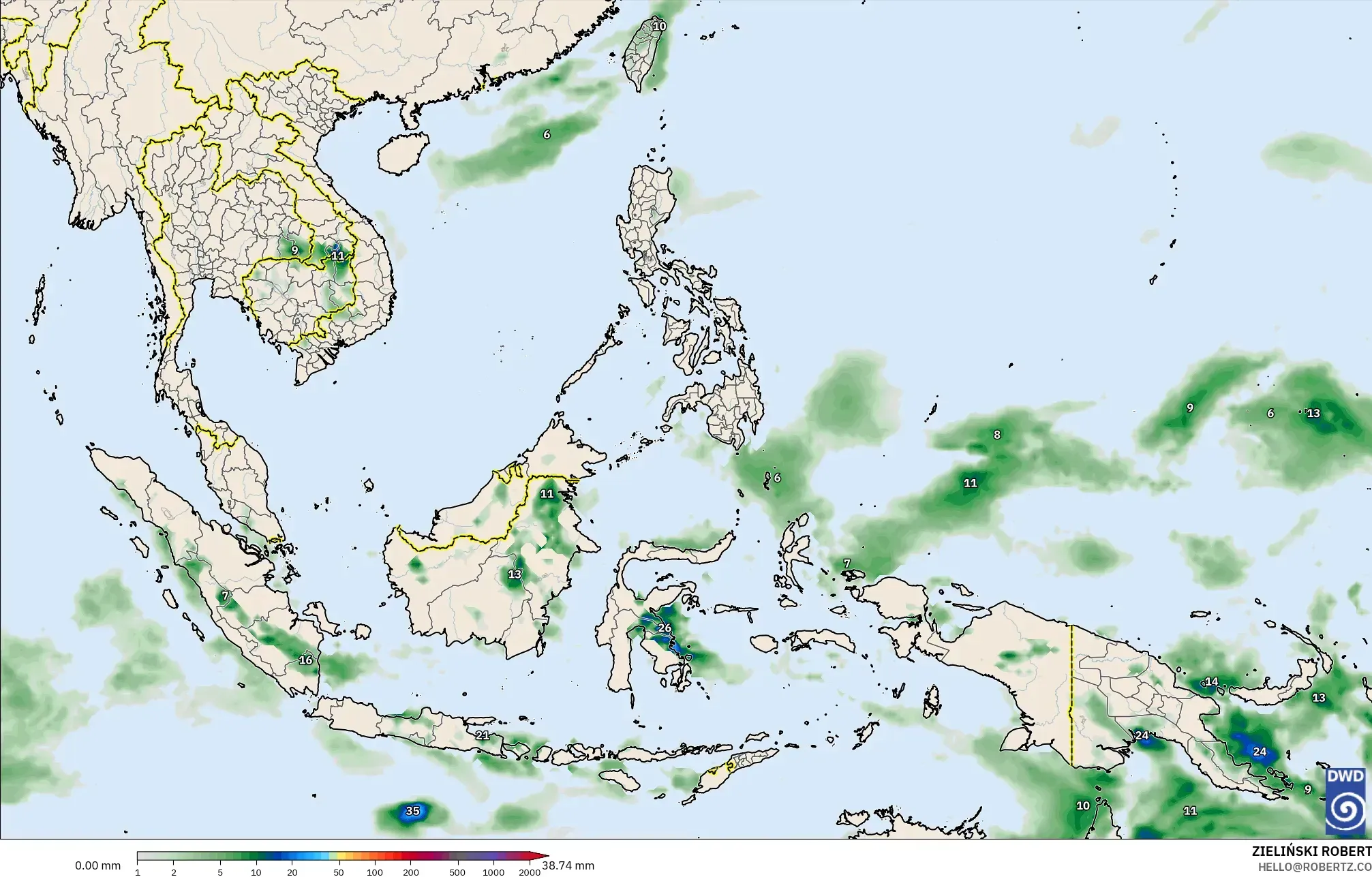 ICON modelo - Sudeste Asiático, Acumulación de precipitación