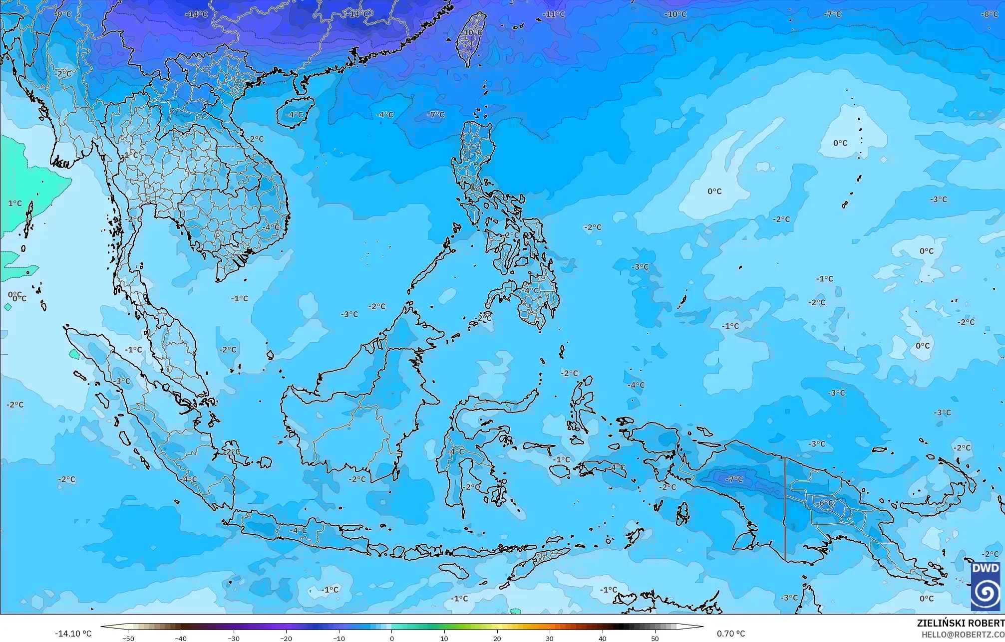 ICON modelo - Sudeste Asiático, Temperatura a 500 hPa