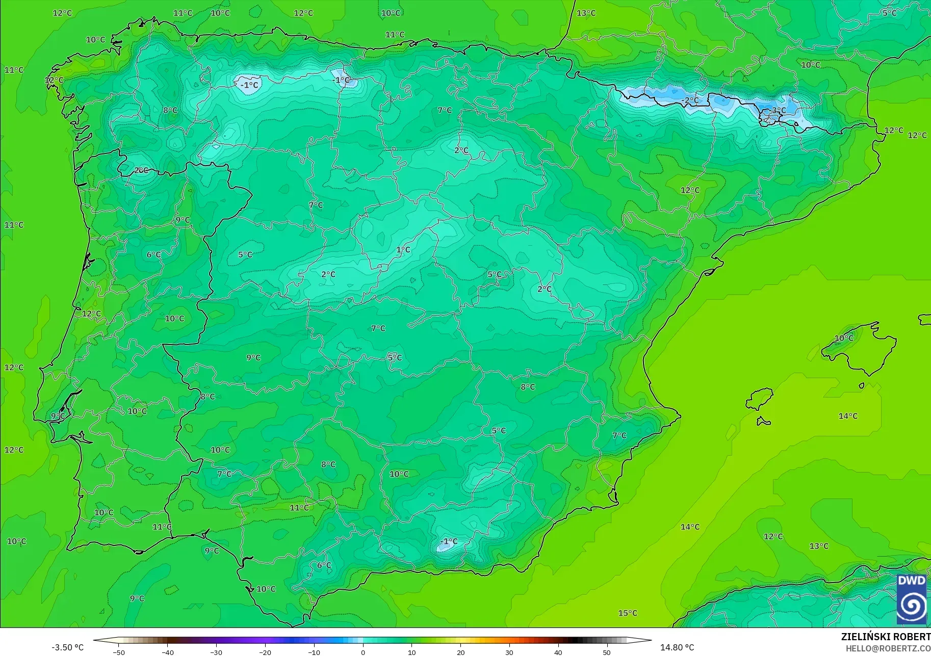 ICON modelo - España, Punto de rocío a 2 m