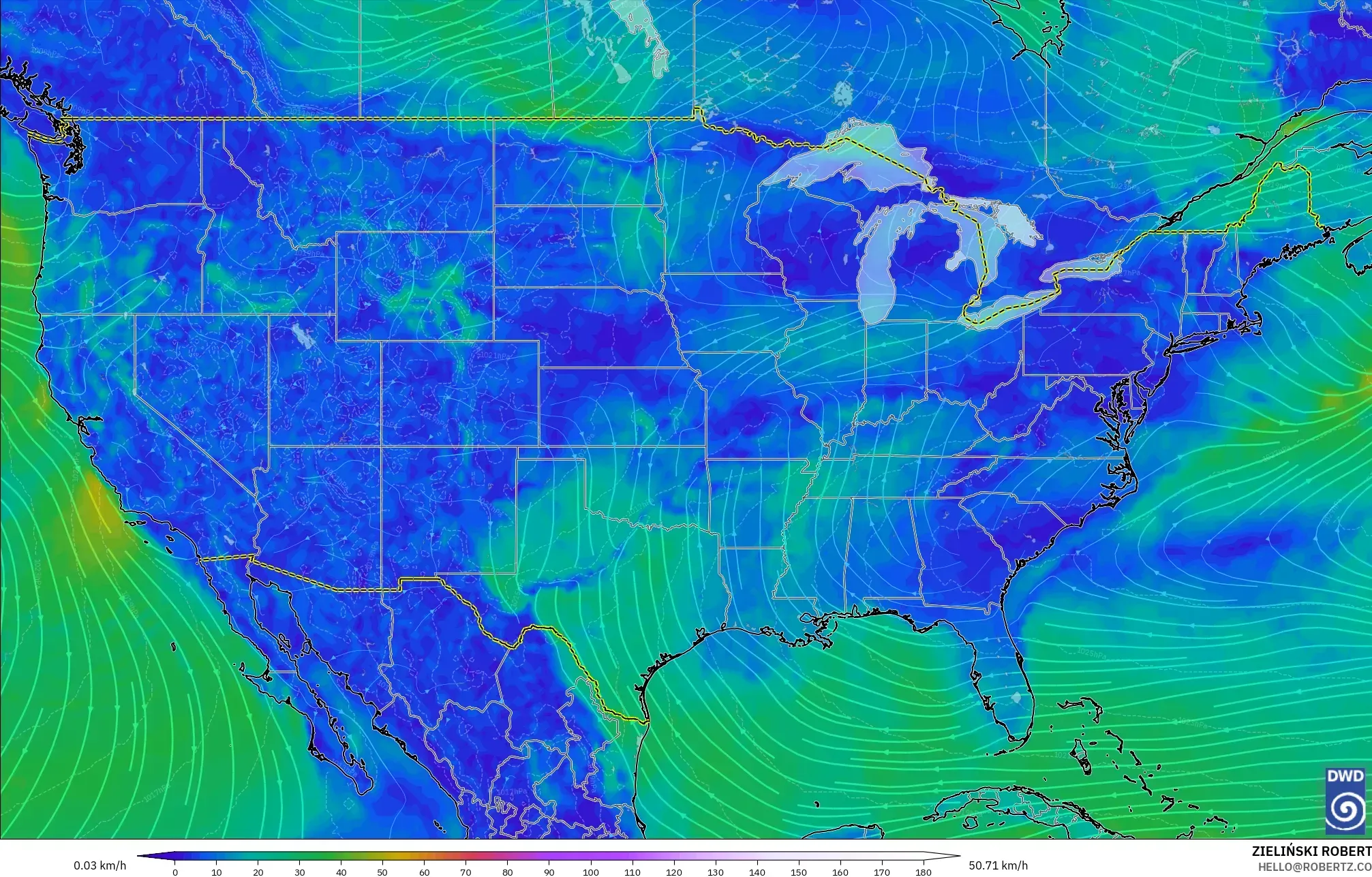 ICON modelo - Estados Unidos, Viento a 10 m