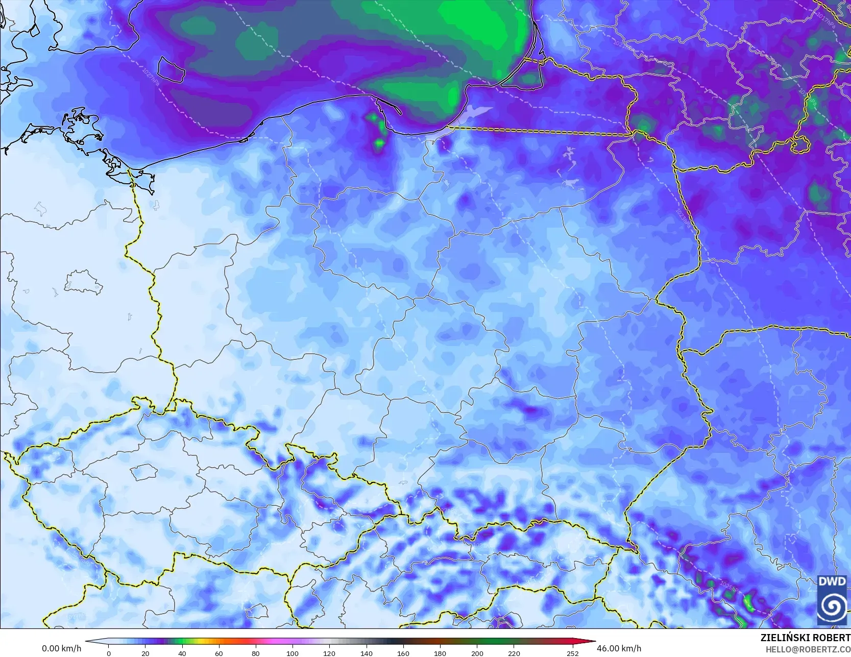 ICON modelo - Polonia, Ráfagas de viento