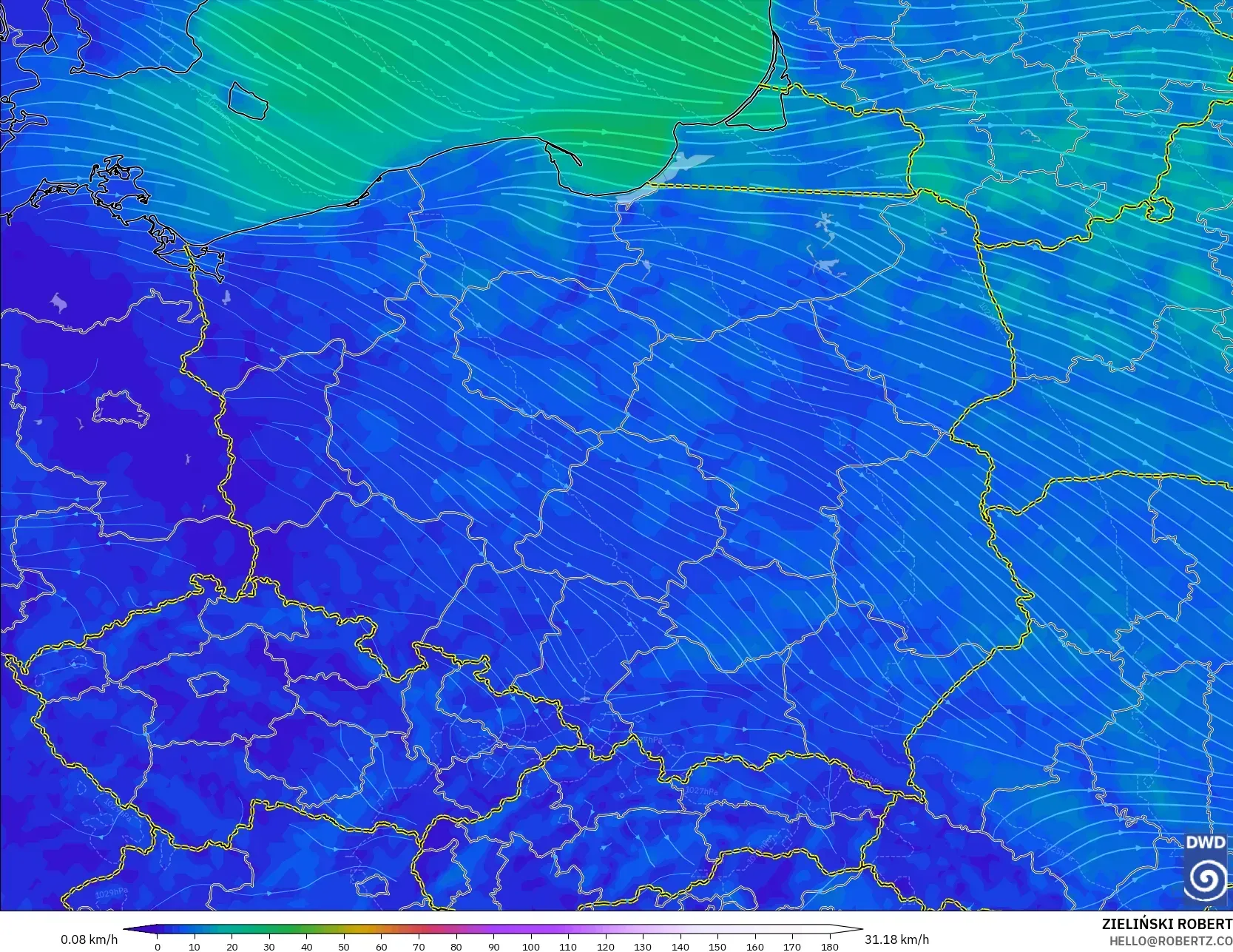 ICON modelo - Polonia, Viento a 10 m