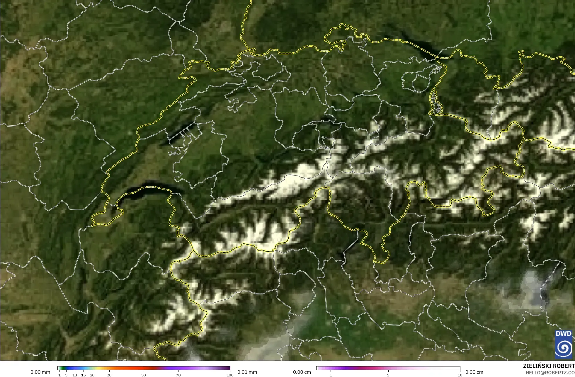 ICON modelo - Suiza, Precipitación, nubes y presión