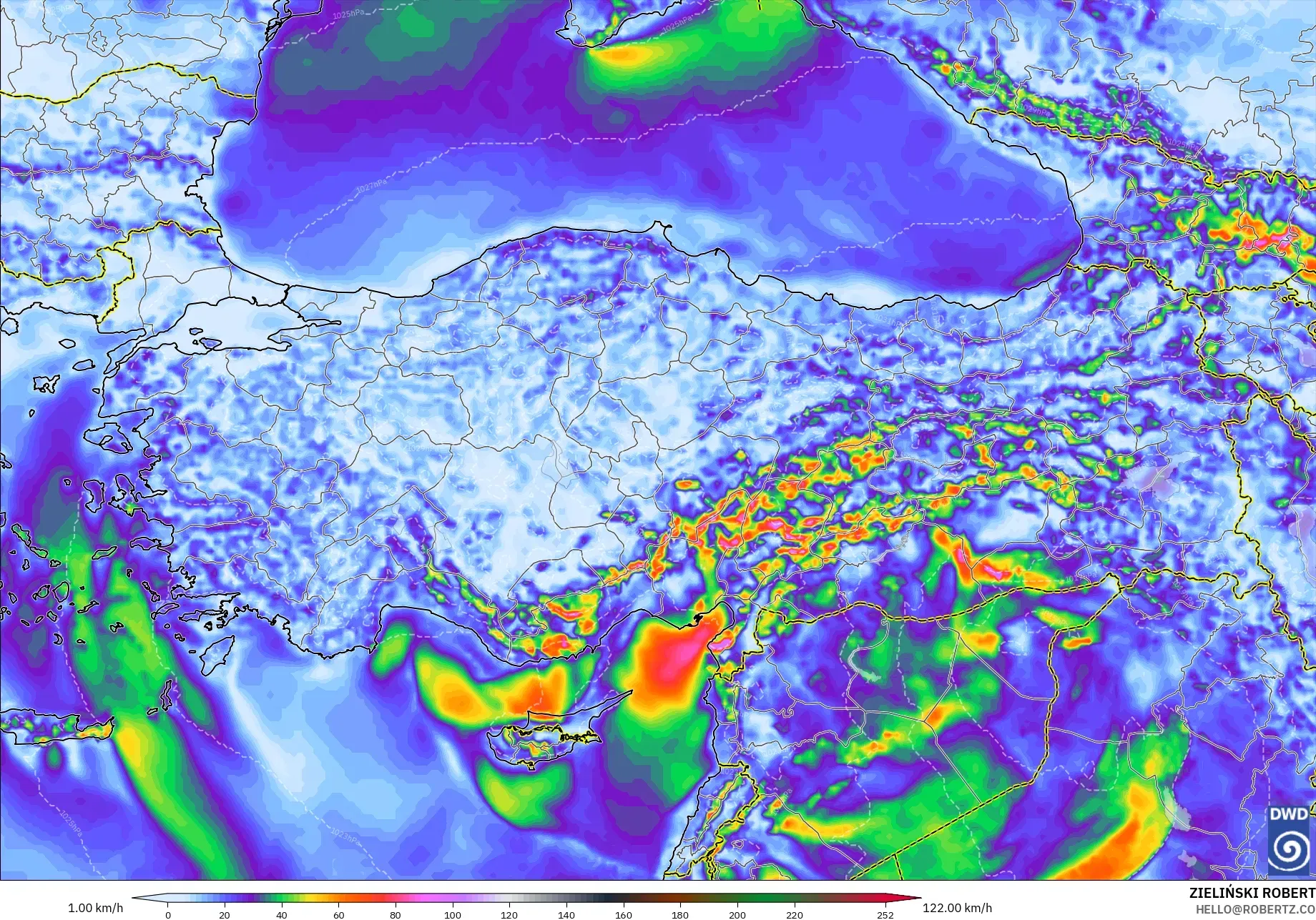 ICON modelo - Turquía, Ráfagas de viento