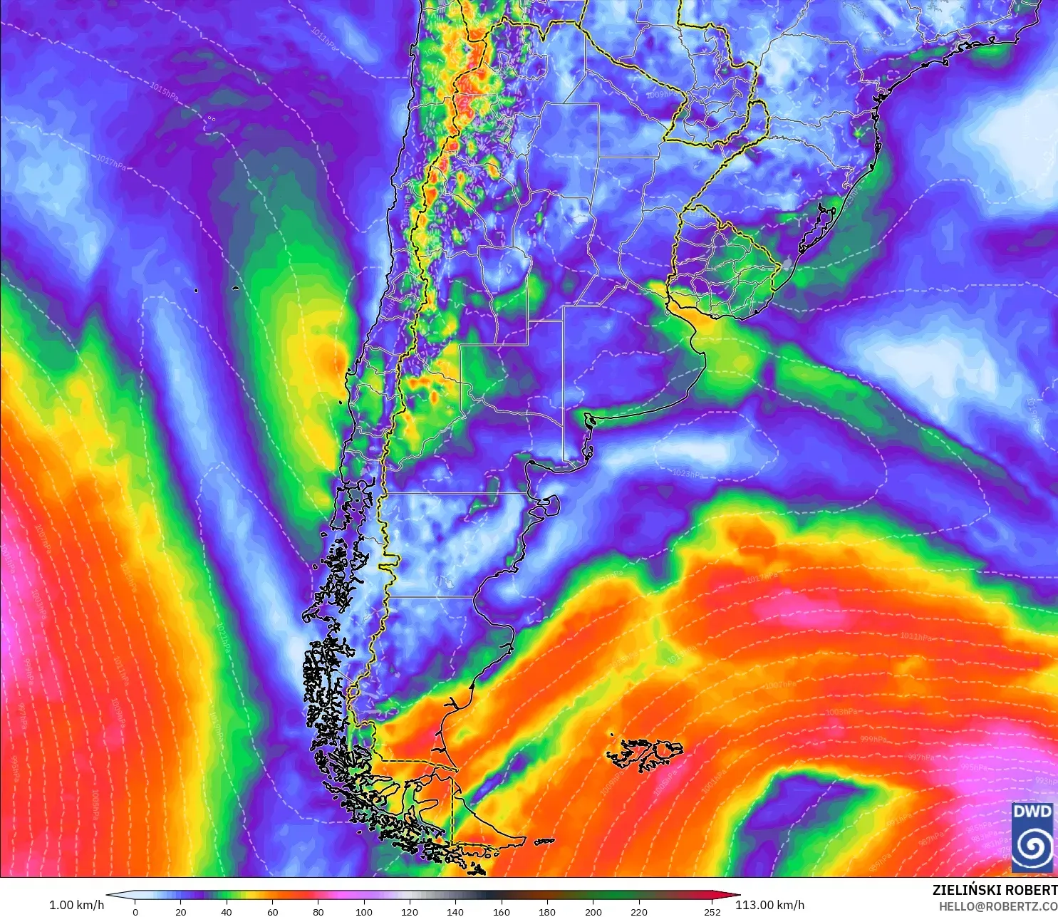 ICON modelo - Argentina, Ráfagas de viento