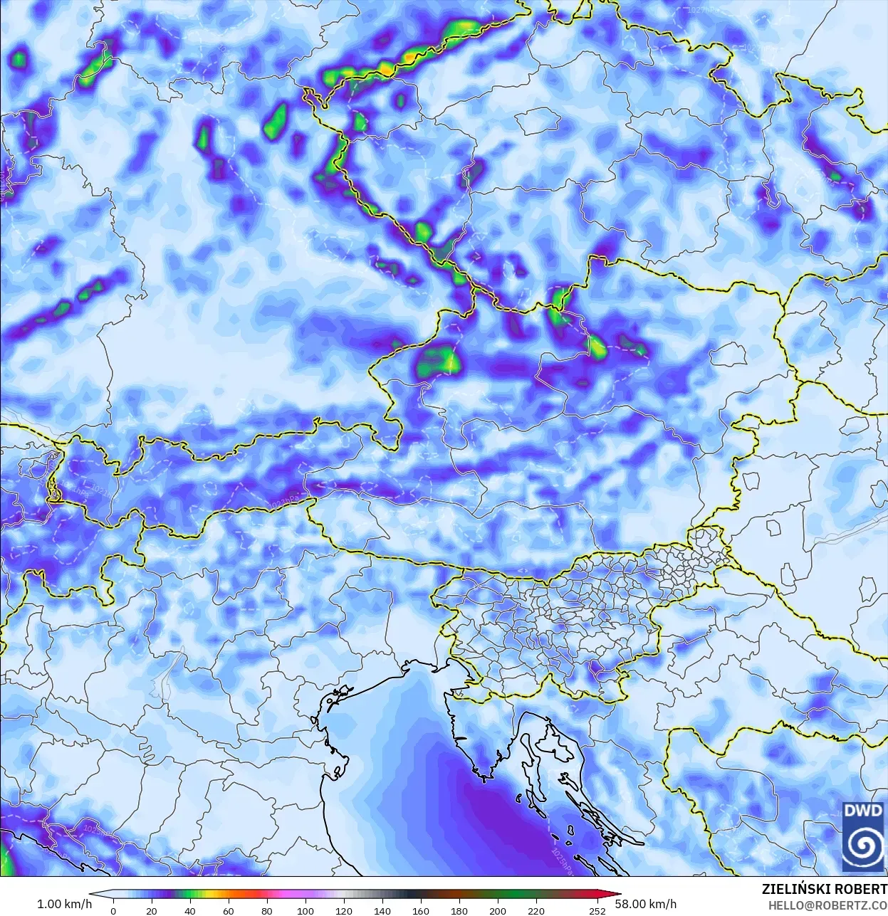 ICON modelo - Austria, Ráfagas de viento