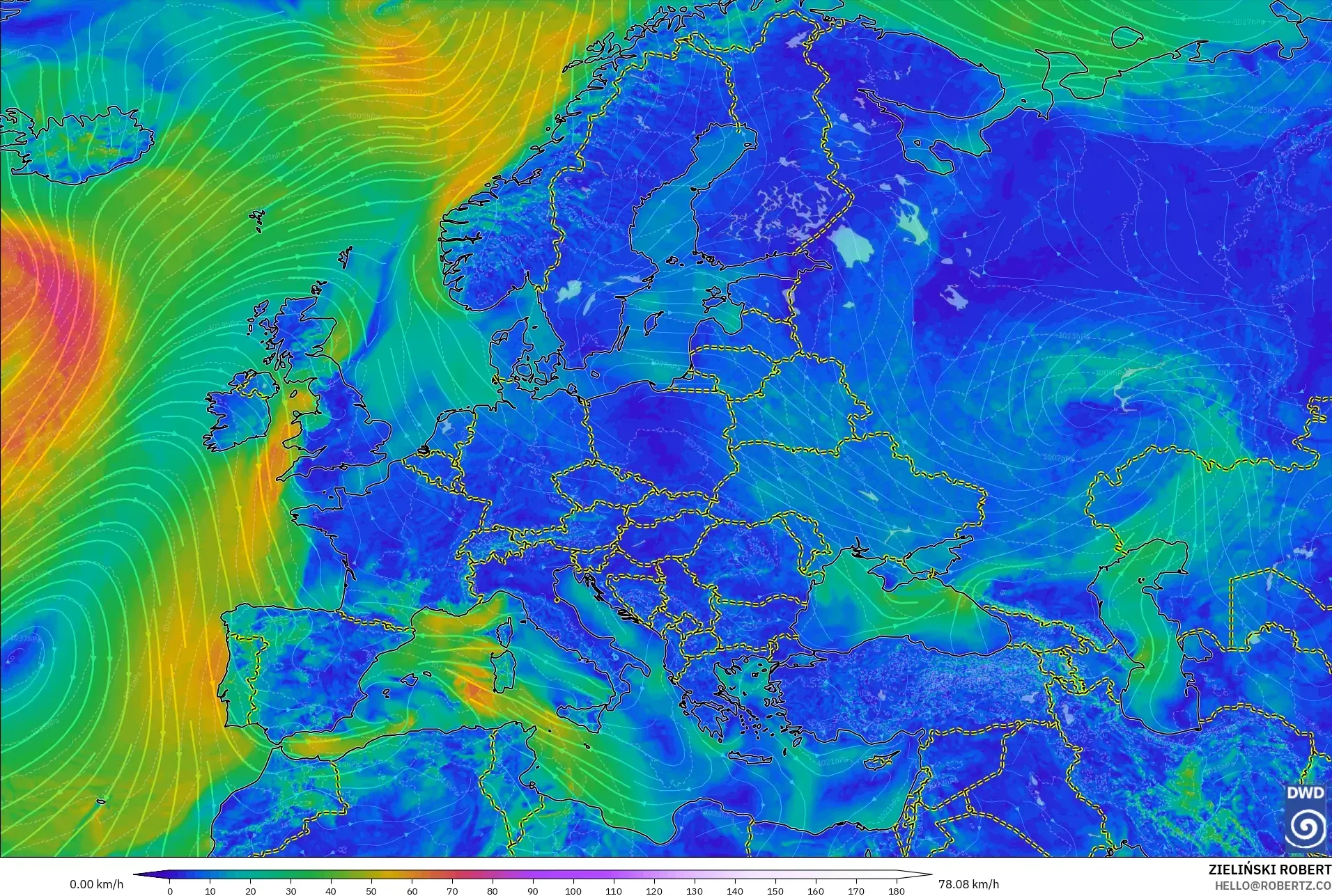 ICON modelo - Europa, Viento a 10 m