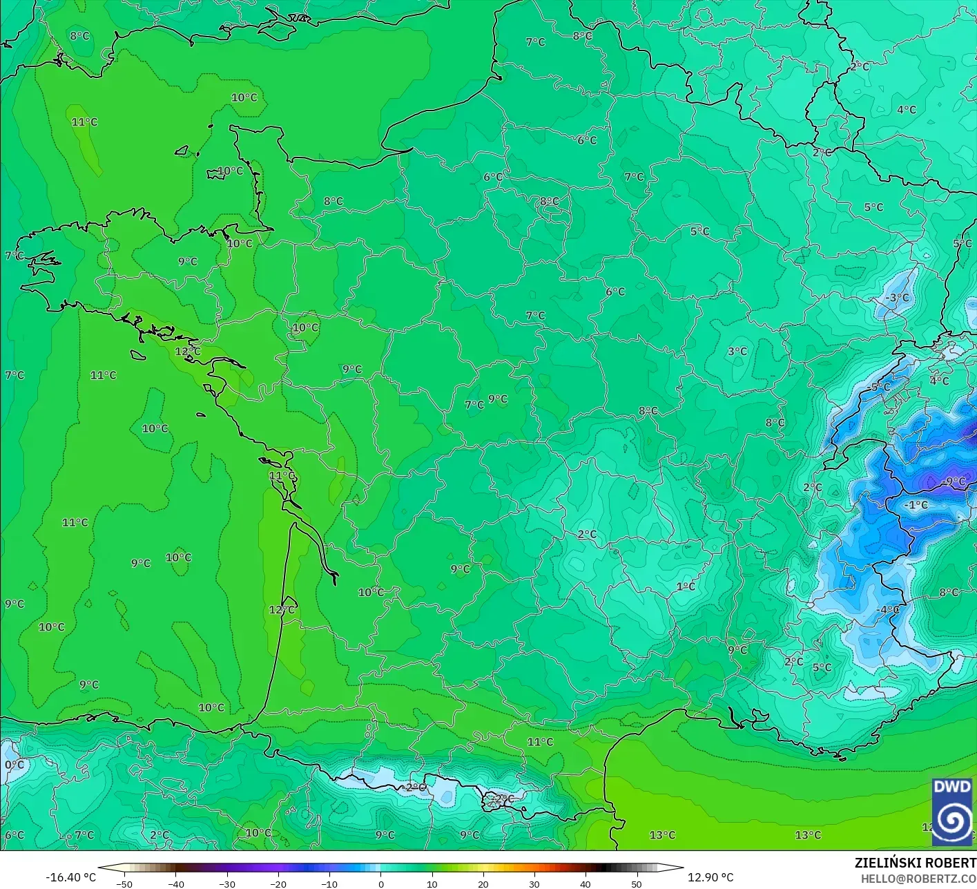 ICON modelo - Francia, Punto de rocío a 2 m