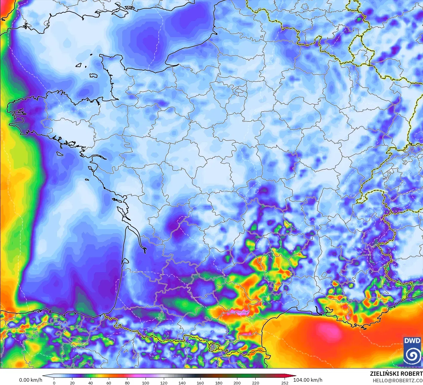 ICON modelo - Francia, Ráfagas de viento