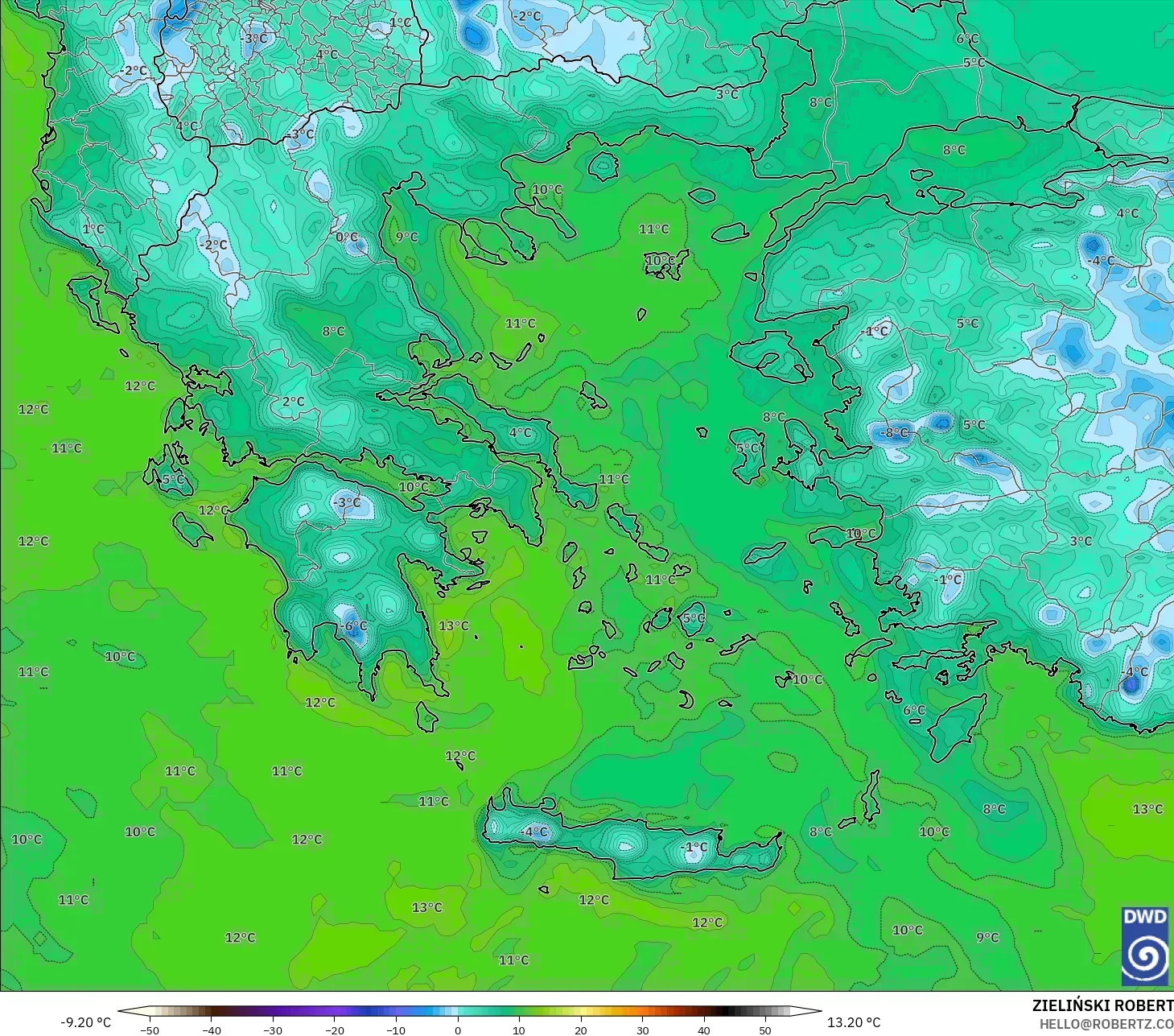 ICON modelo - Grecia, Punto de rocío a 2 m