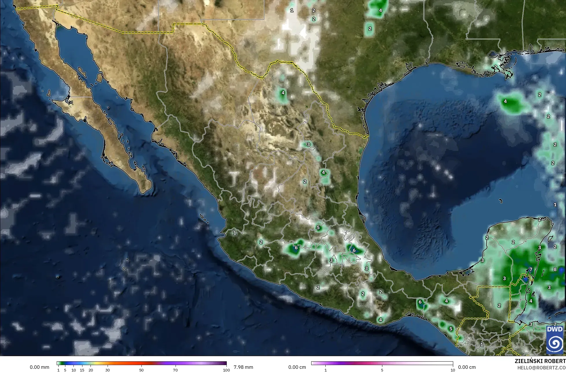 ICON modelo - México, Precipitación, nubes y presión