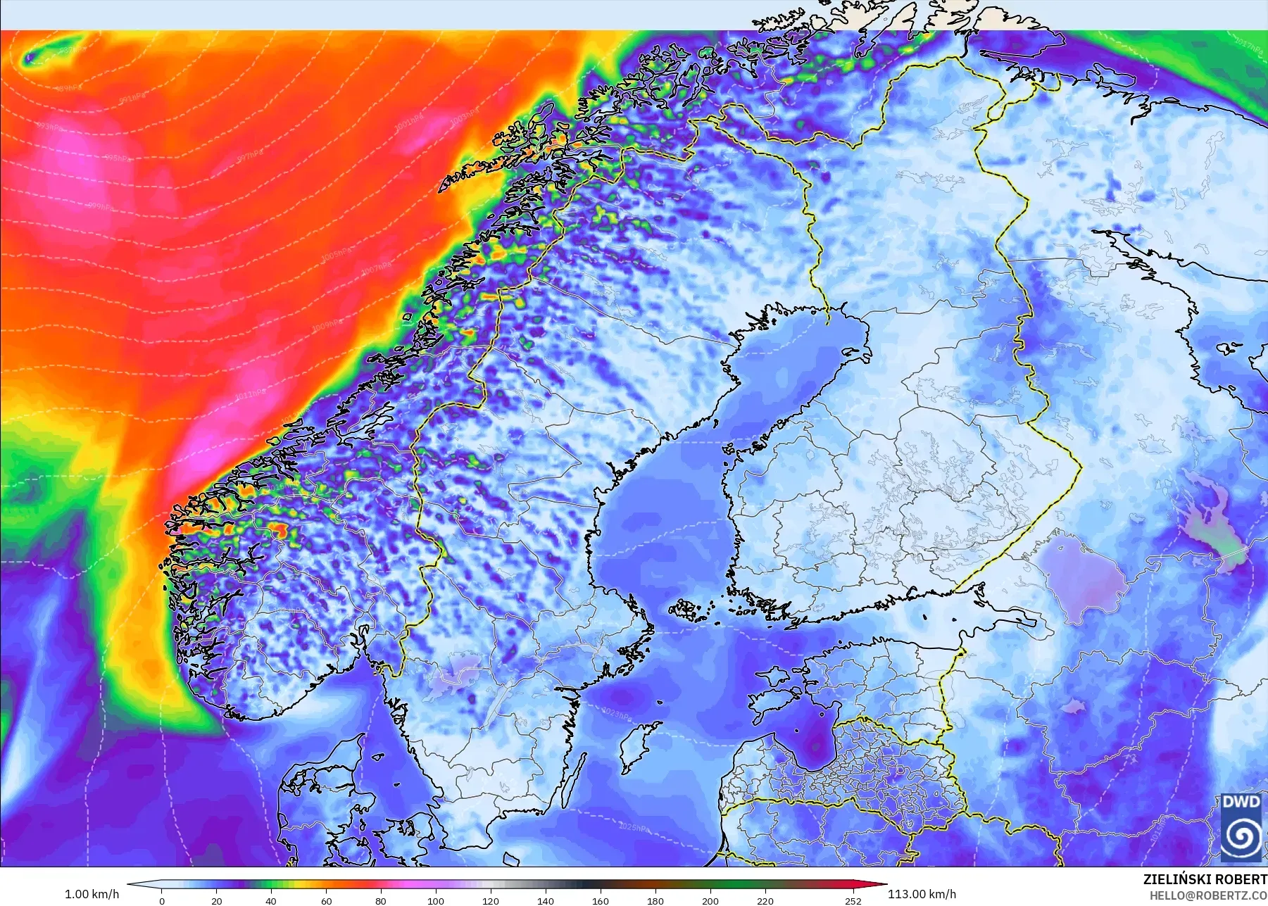ICON modelo - Escandinavia, Ráfagas de viento