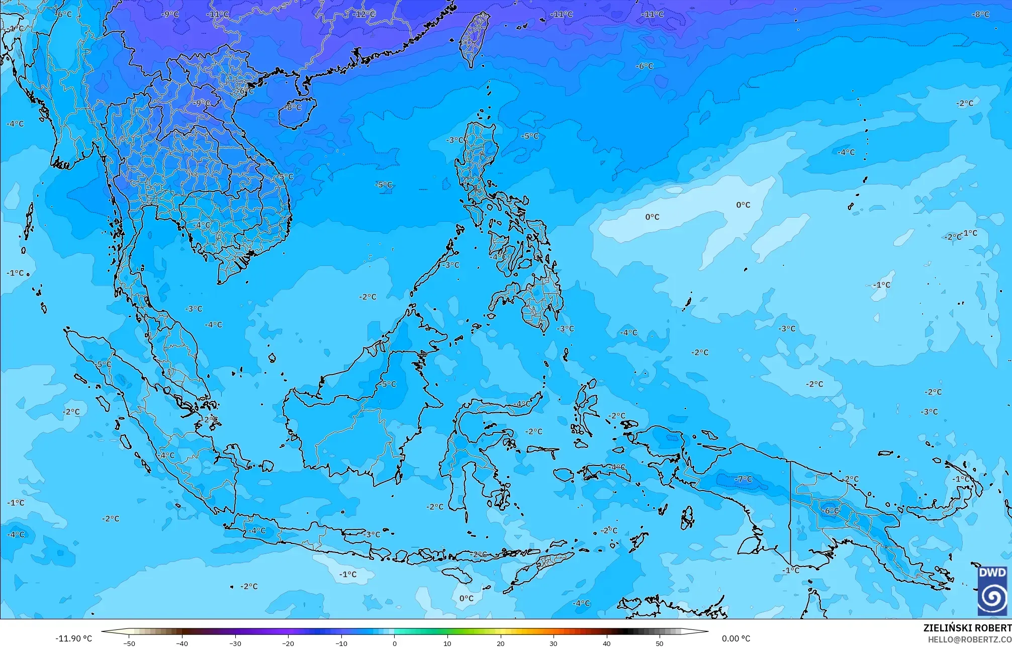 ICON modelo - Sudeste Asiático, Temperatura a 500 hPa