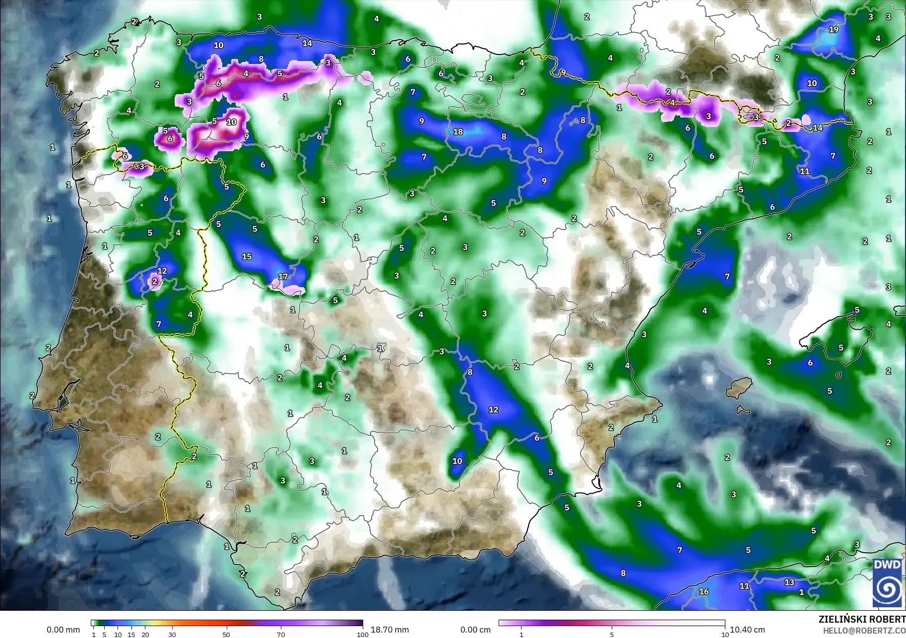 ICON modelo - España, Precipitación, nubes y presión