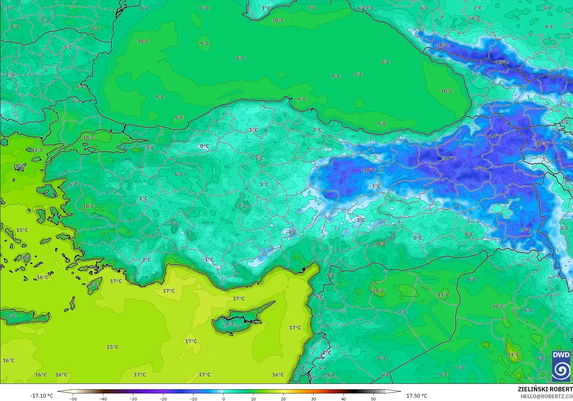 ICON modelo - Turquía, Temperatura a 2 m
