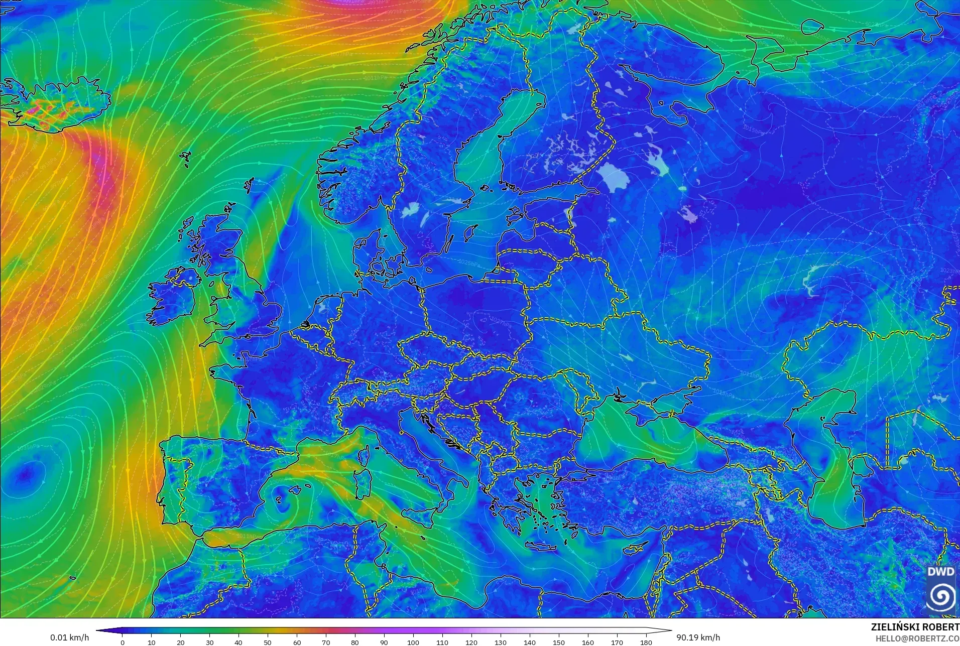 ICON modelo - Europa, Viento a 10 m