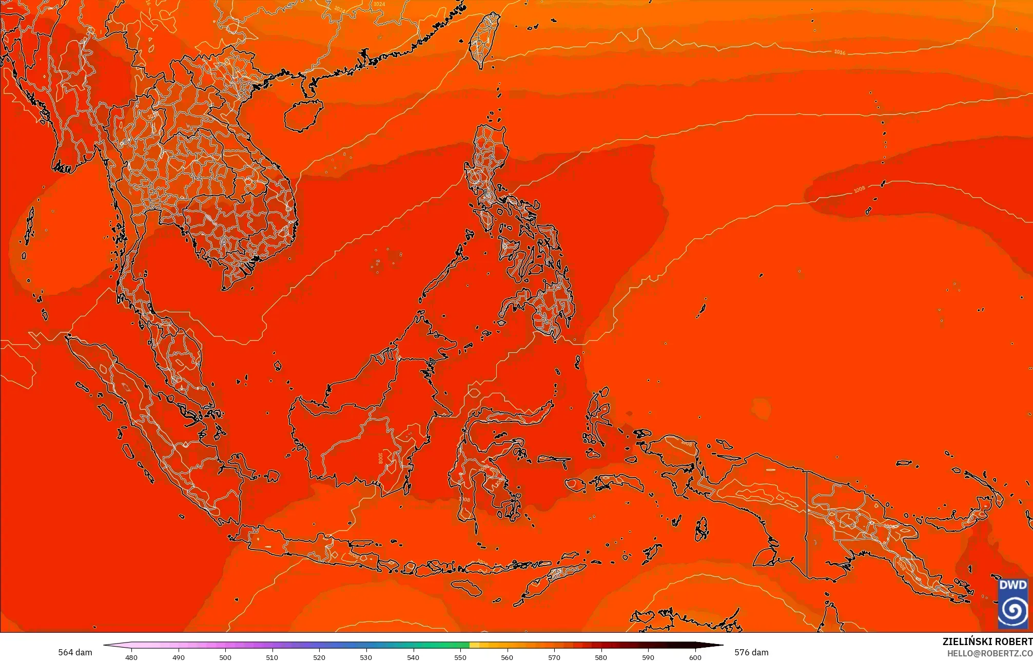ICON modelo - Sudeste Asiático, Altura geopotencial a 500 hPa