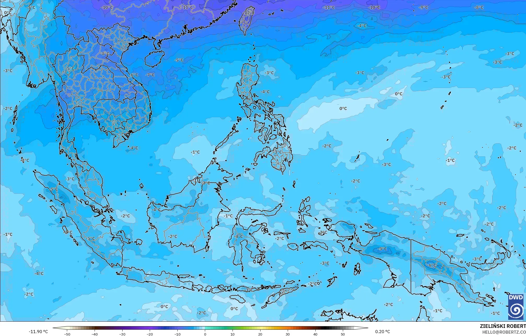 ICON modelo - Sudeste Asiático, Temperatura a 500 hPa