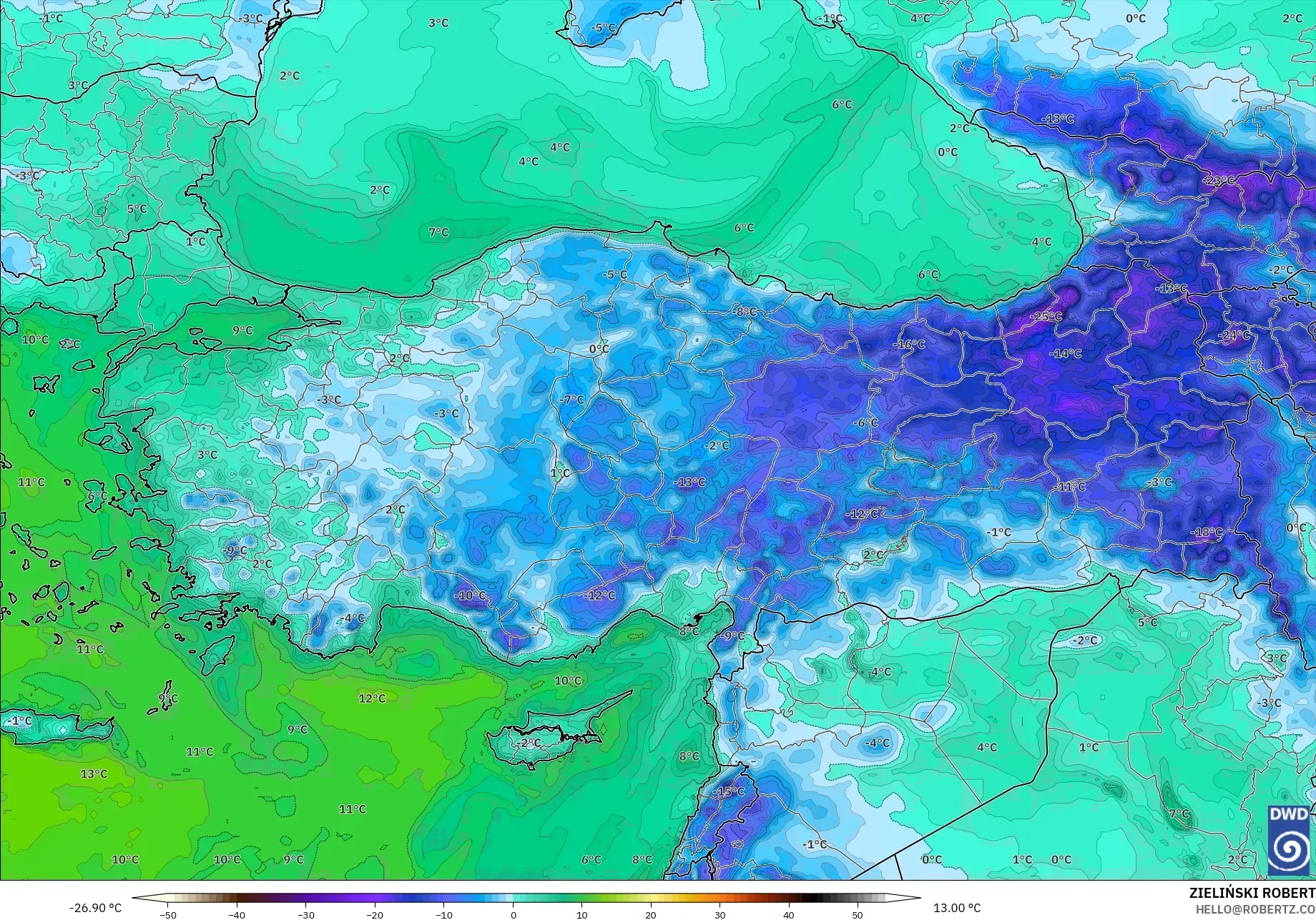 ICON modelo - Turquía, Punto de rocío a 2 m