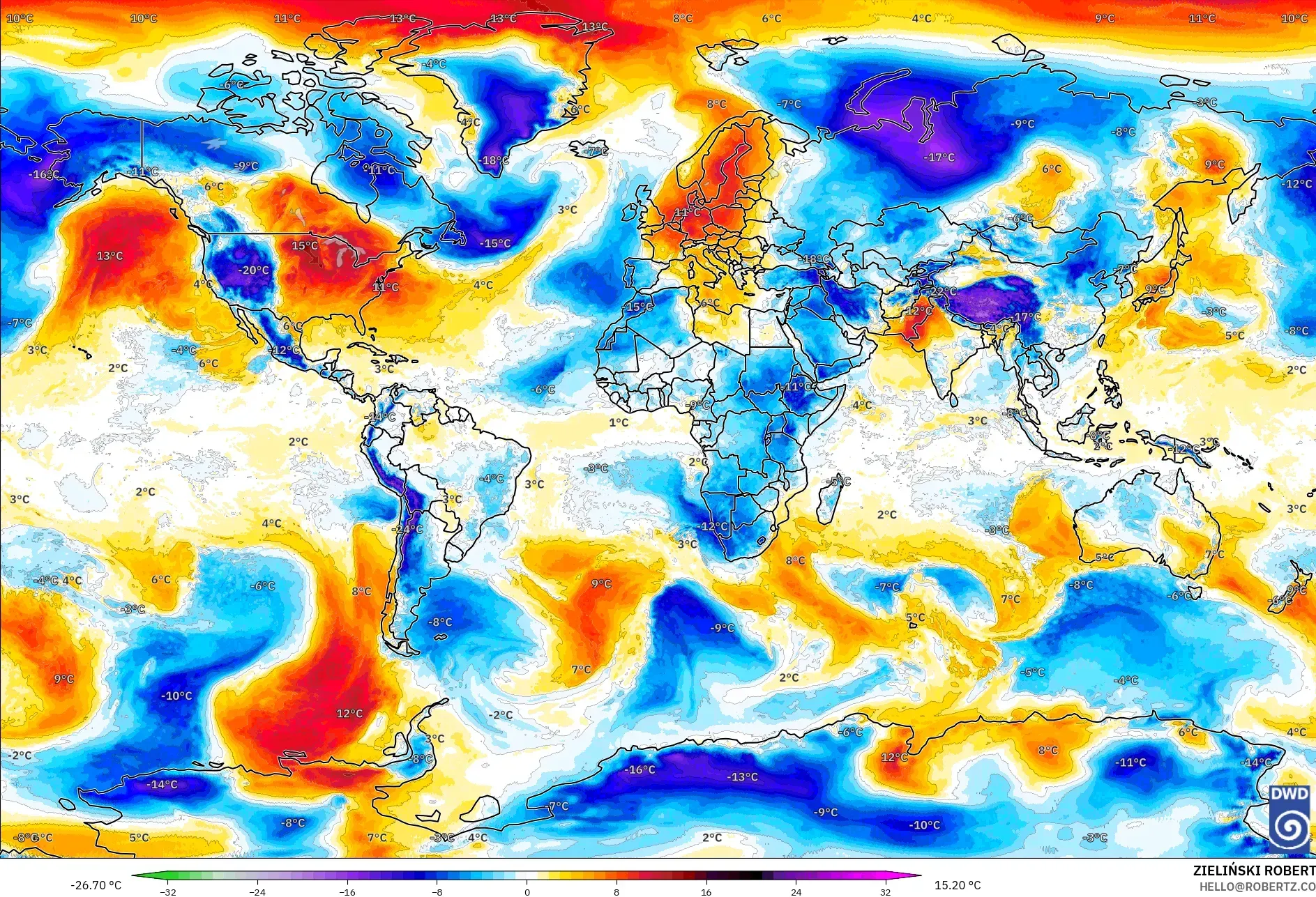 ICON modelo - Mundo, Anomalía de temperatura a 850 hPa