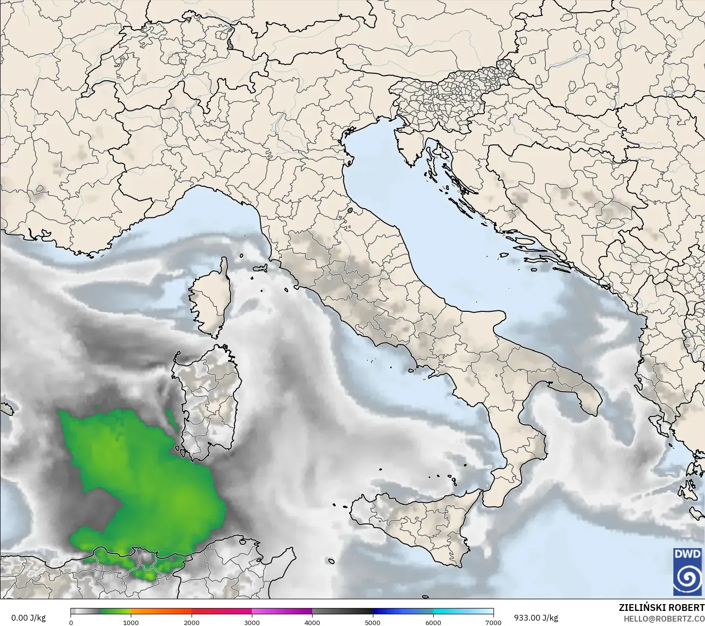 ICON modelo - Italia, CAPE