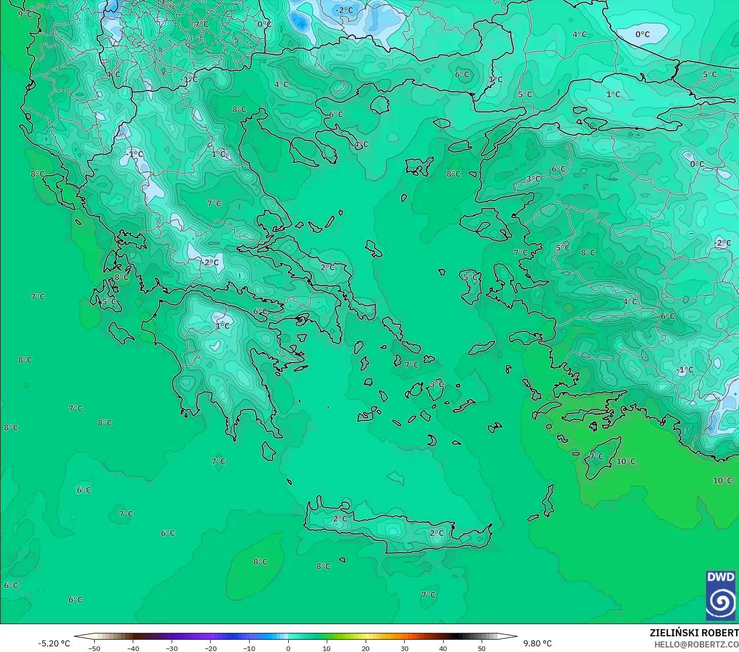 ICON modelo - Grecia, Temperatura a 850 hPa