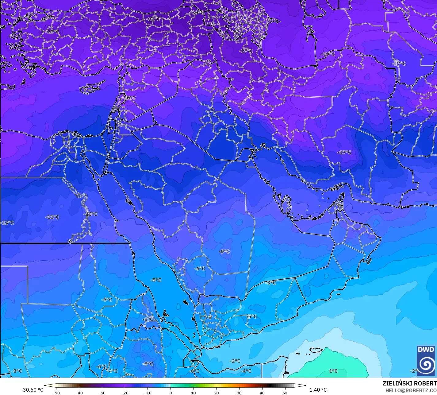 ICON modelo - Oriente Medio, Temperatura a 500 hPa