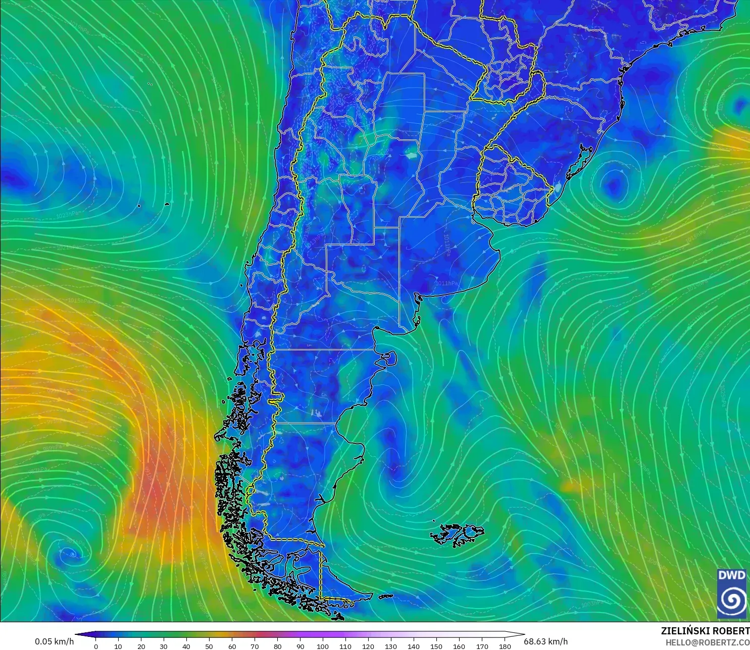 ICON modelo - Argentina, Viento a 10 m