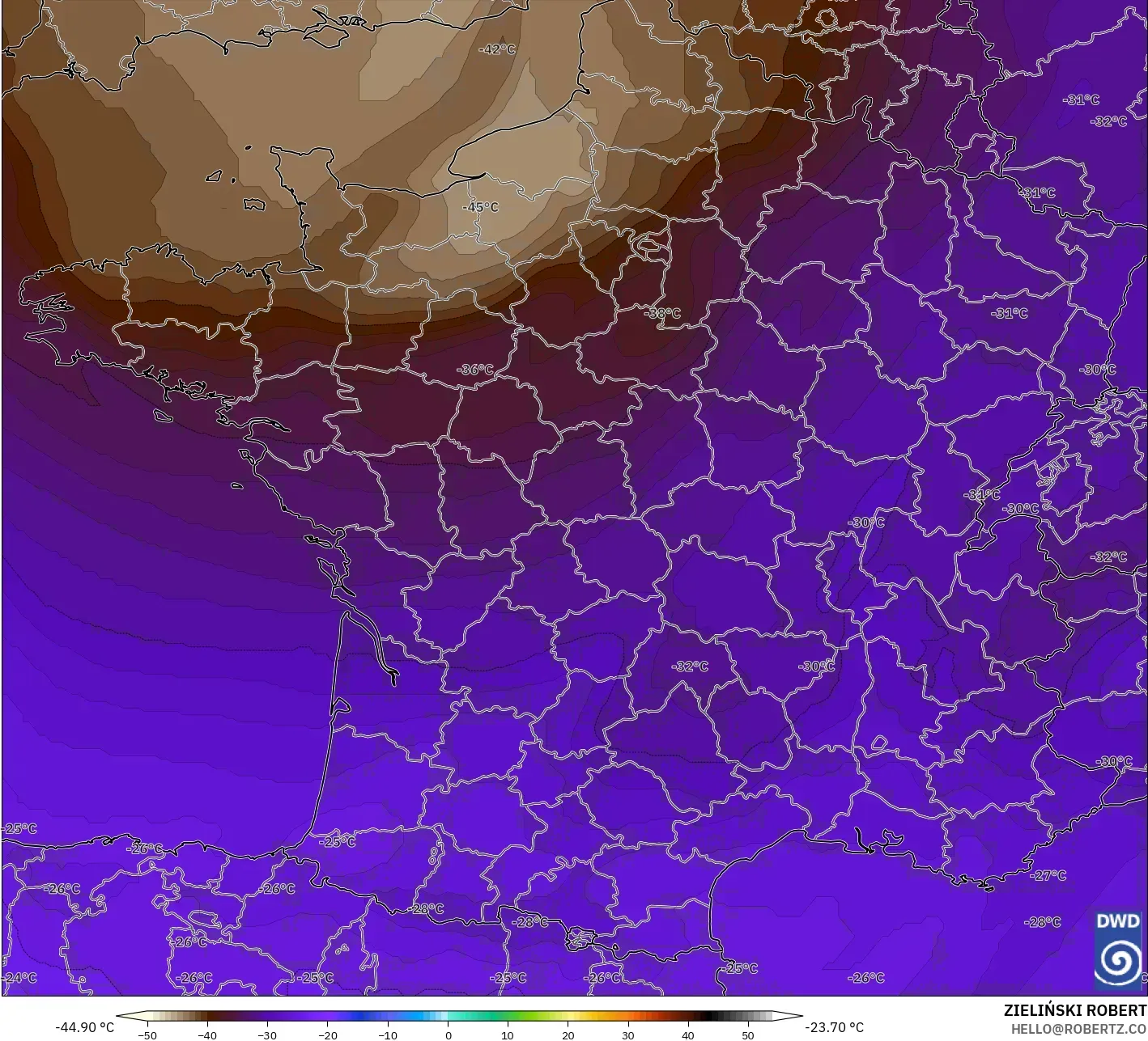 ICON modelo - Francia, Temperatura a 500 hPa