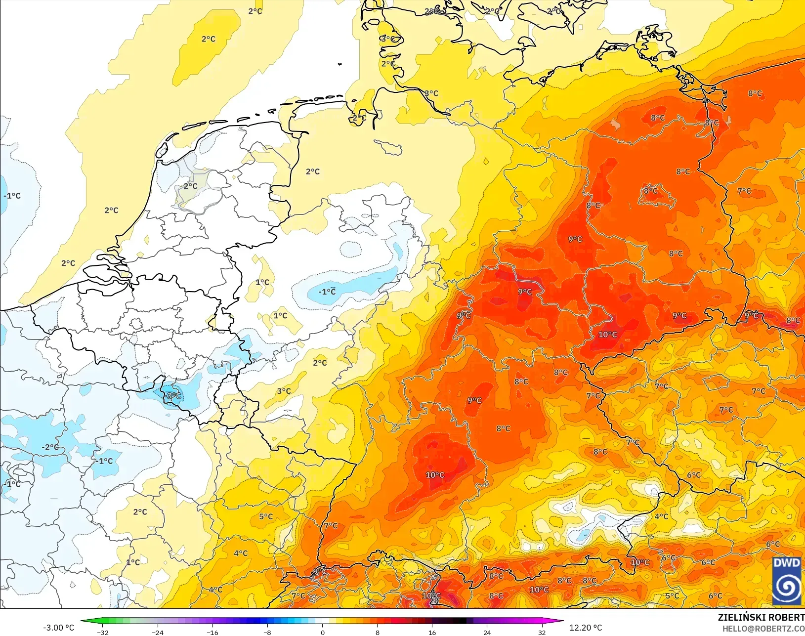 ICON modelo - Alemania, Anomalía de temperatura a 2 m