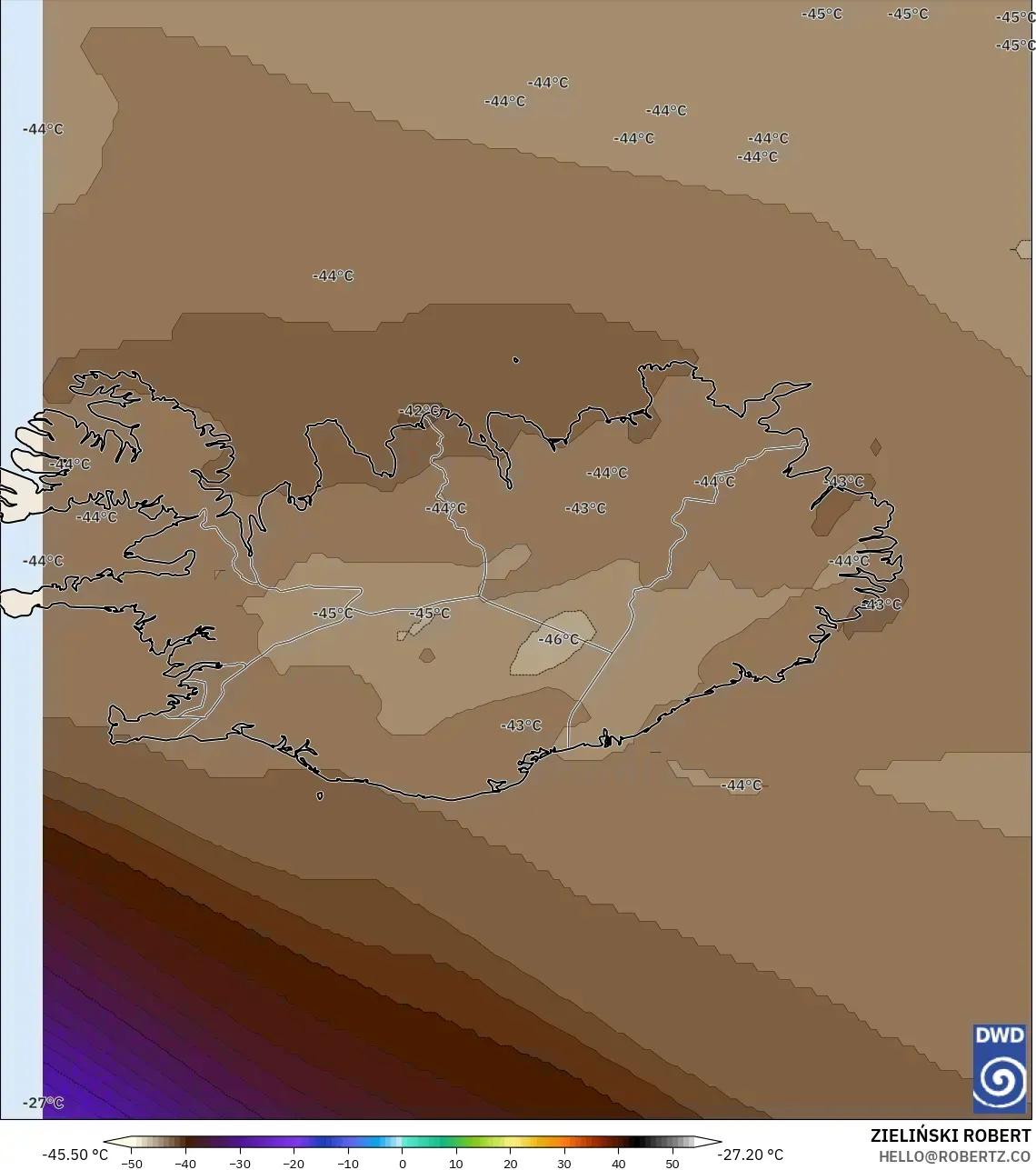 ICON modelo - Islandia, Temperatura a 500 hPa